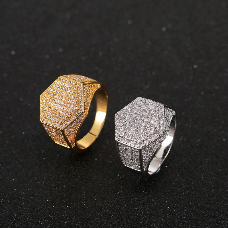 Hip-hop diamond hexagonal ring