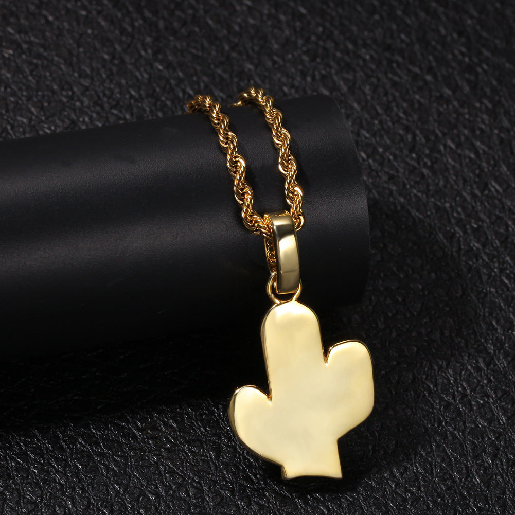 Hip-hop solid cactus zircon-encrusted pendant