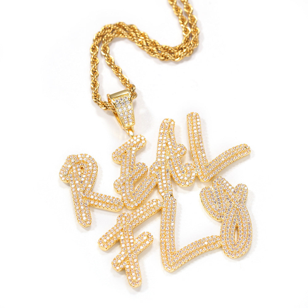 custom diamond name pendant double hip hop necklace