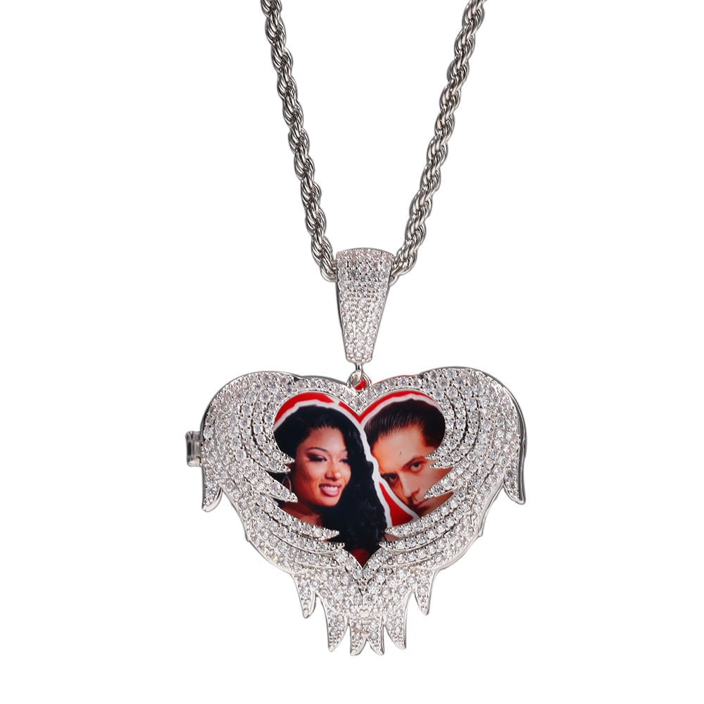 Zircon Heart Pendant DIY Flip Top Inlaid Zircon Photo Hip Hop Pendant