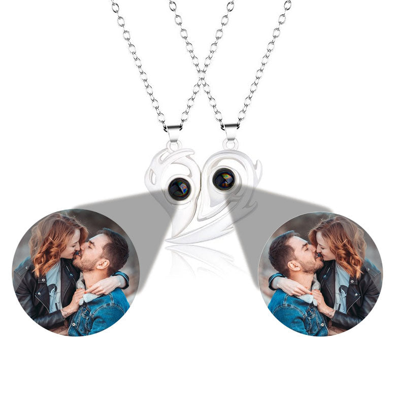 matching couples necklaces for Projection Photo Heart Magnetic Necklace