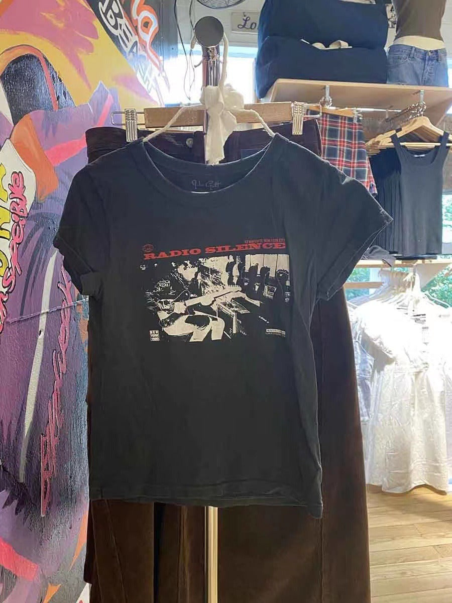 Classic Rock Graphic T Shirt Women Summer Round Neck Short Sleeve Cotton T Shirt