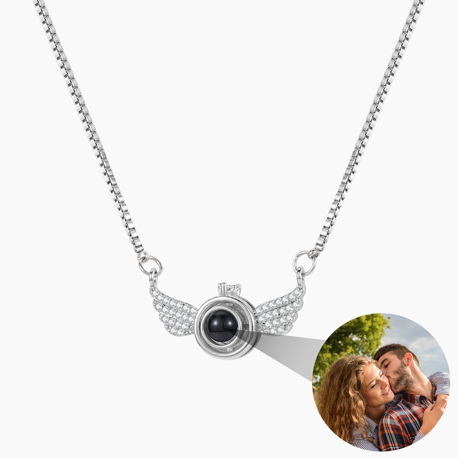 New Personalized Angel Wing Pendant Custom Photo Projection Necklace