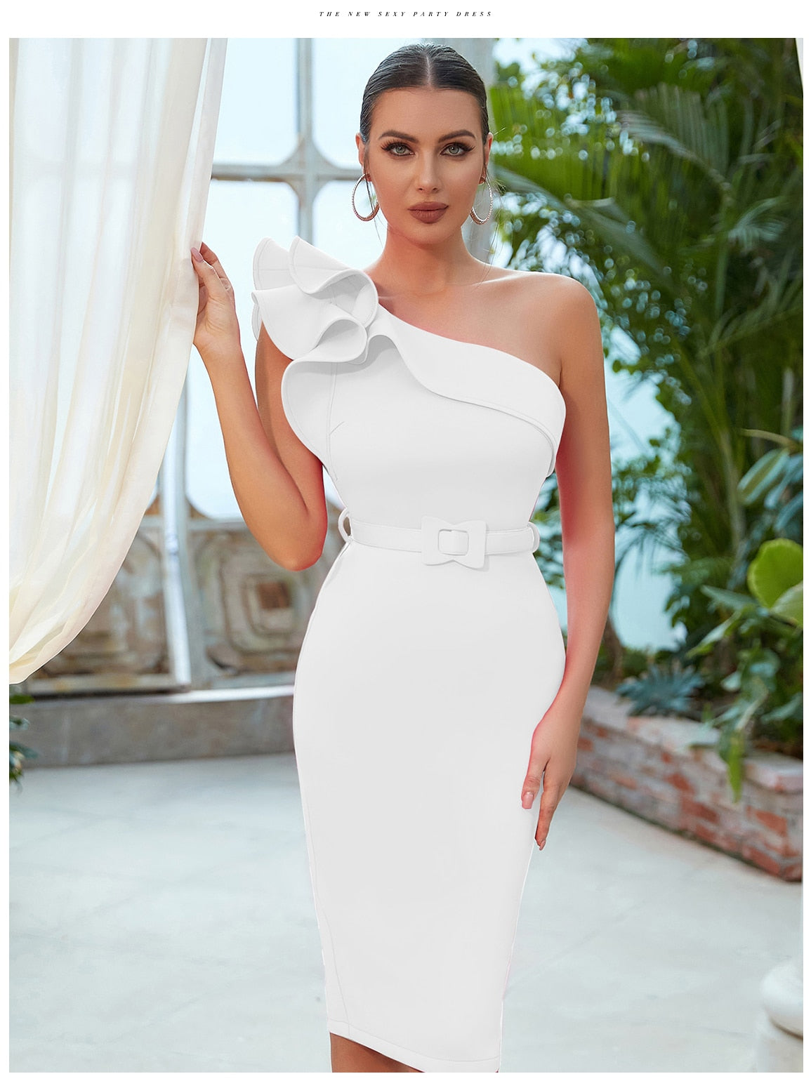 One Shoulder Ruffle Sexy Celebrity Evening Midi Elegant Dresses Vestidos