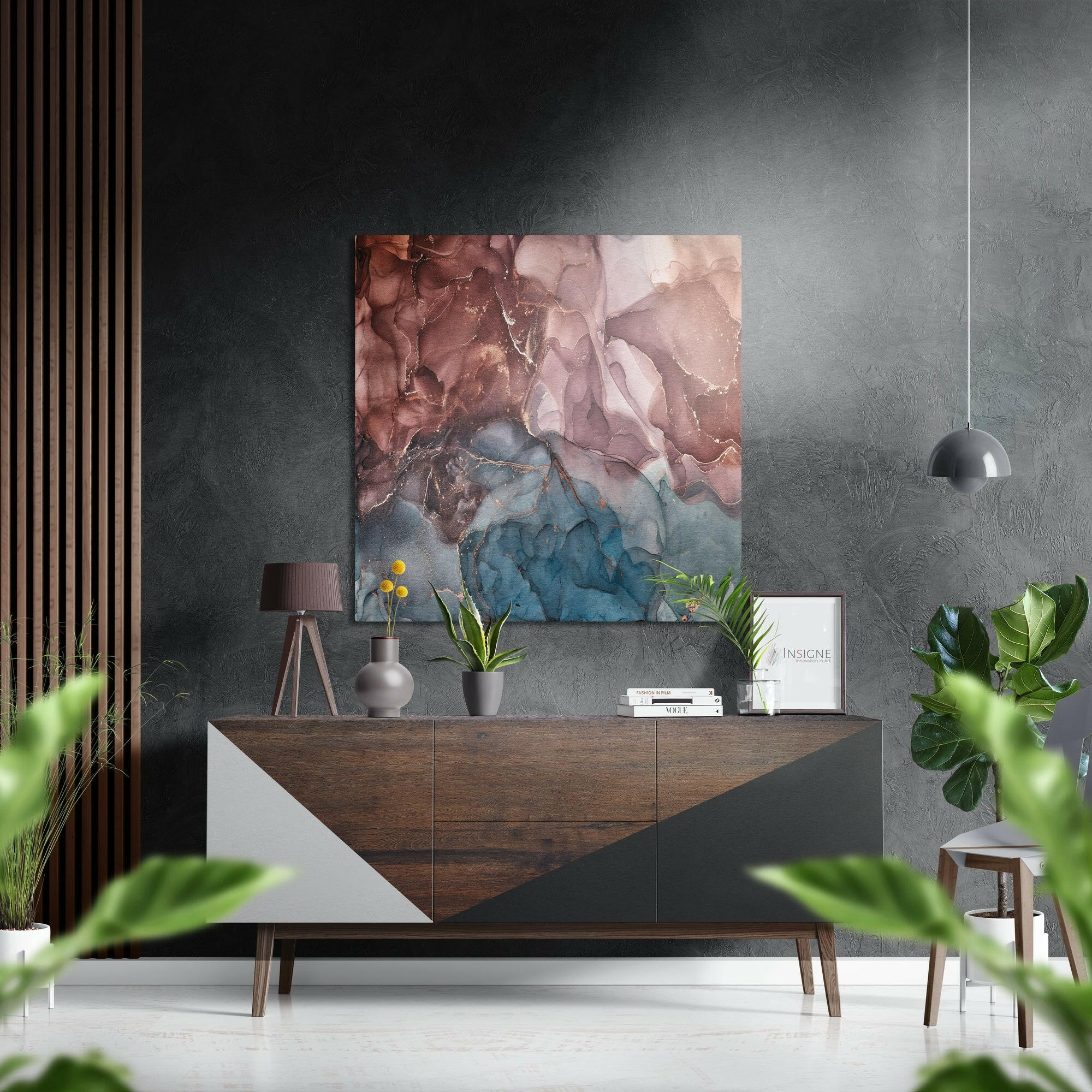 Rust Red Teal Marble Brushed Aluminium Dibond Wall Art