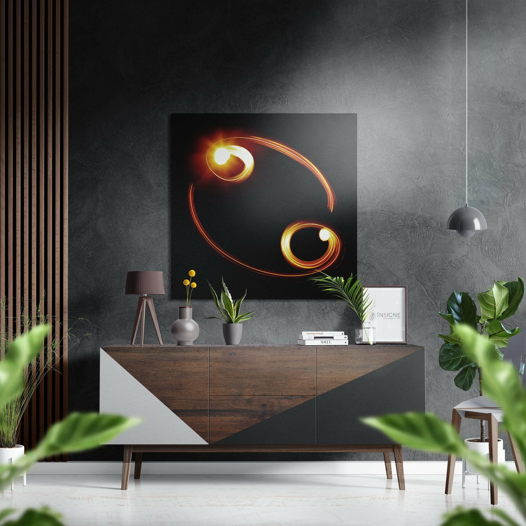 Glowing Twin Spiral Cancer Sign Brushed Aluminium Dibond Wall Art