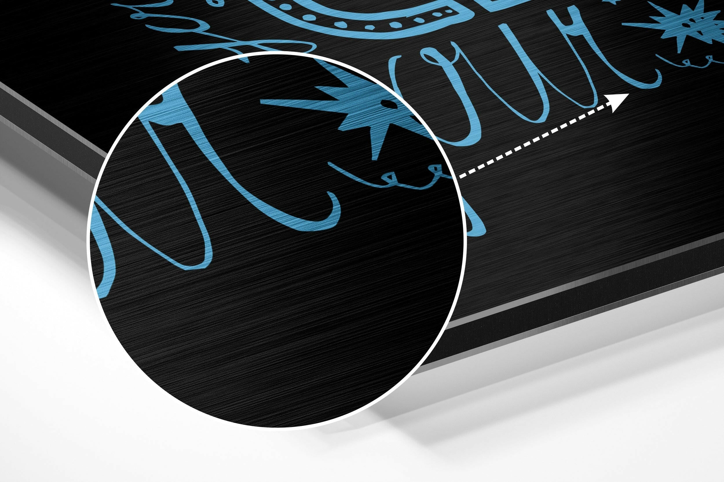Blue Hand Lettered Change Quote on Black Brushed Aluminium Dibond Wall Art
