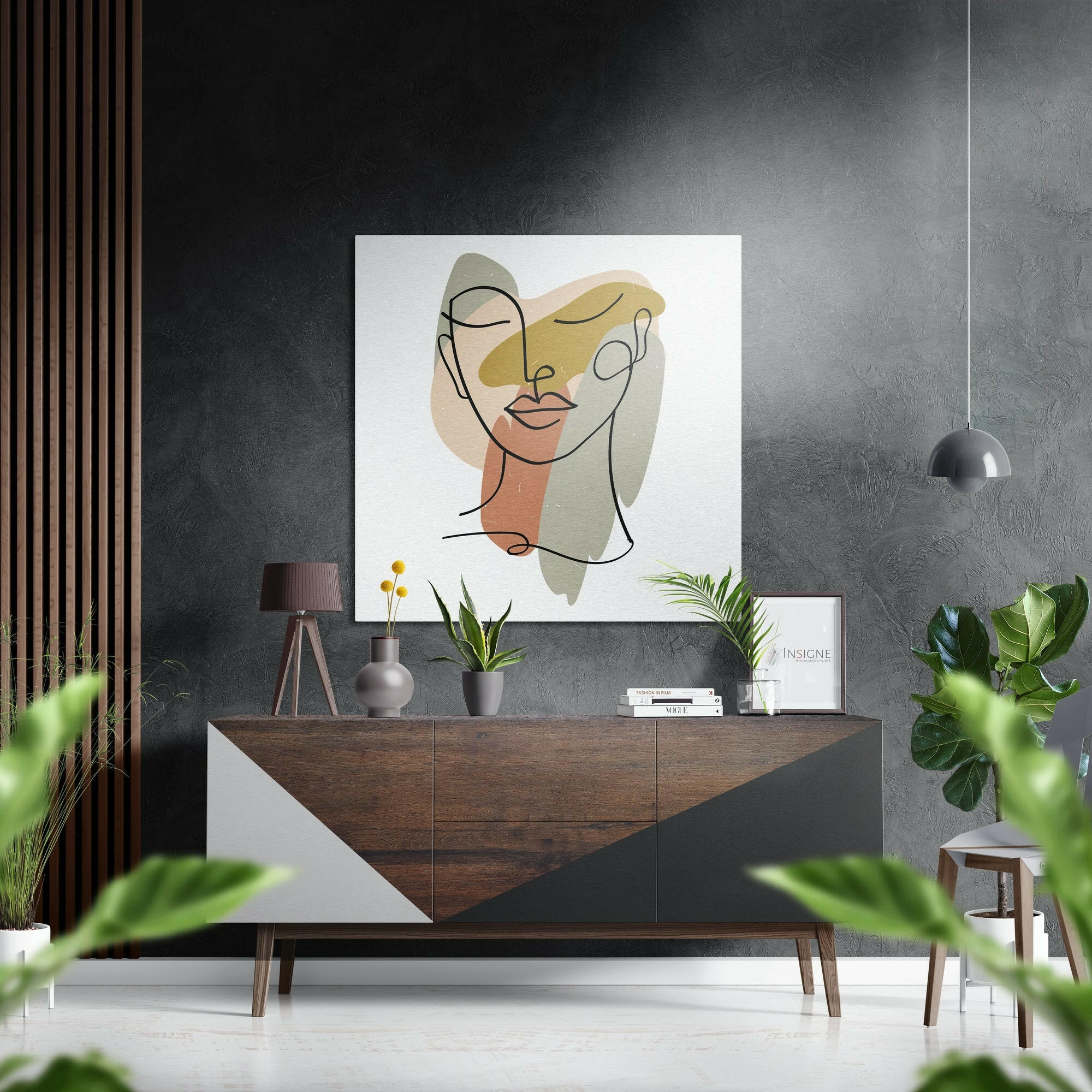 Line Face With Pastel Shapes Brushed Aluminium Dibond Wall Art