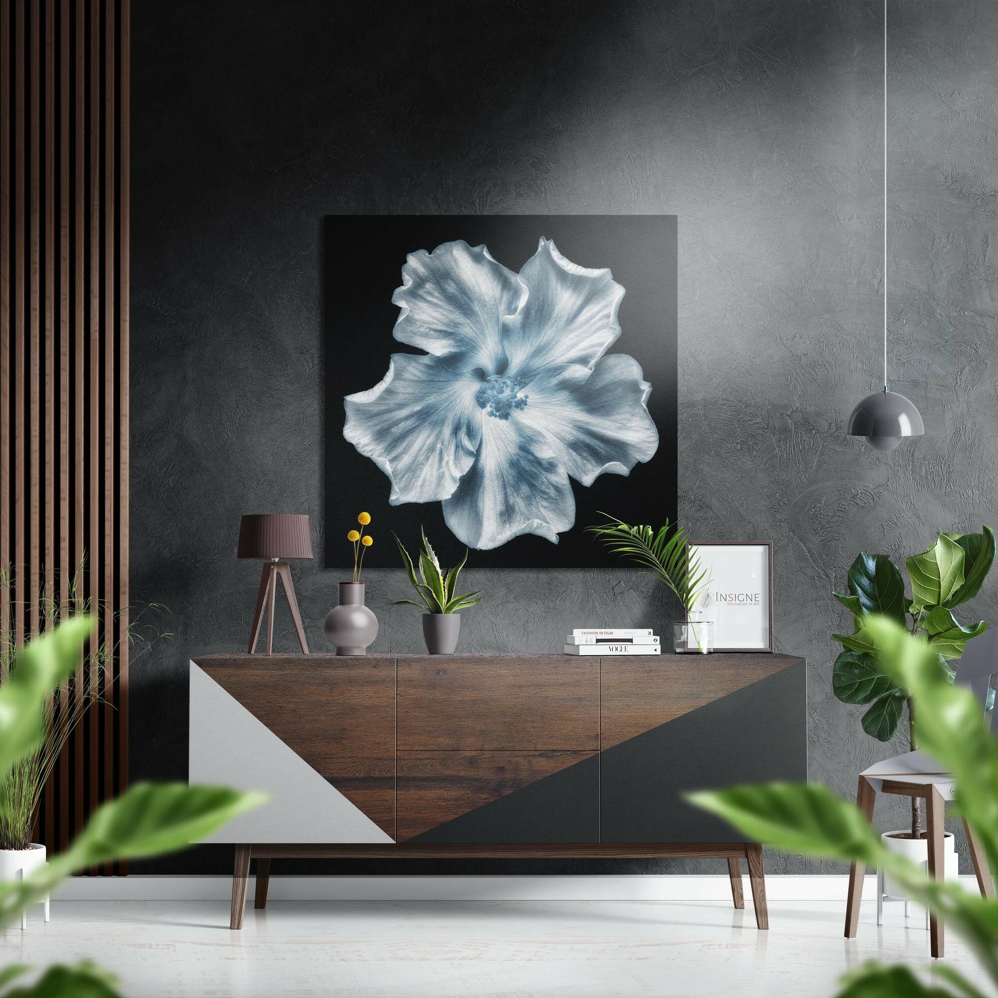 Blue White Hibiscus Brushed Aluminium Dibond Wall Art