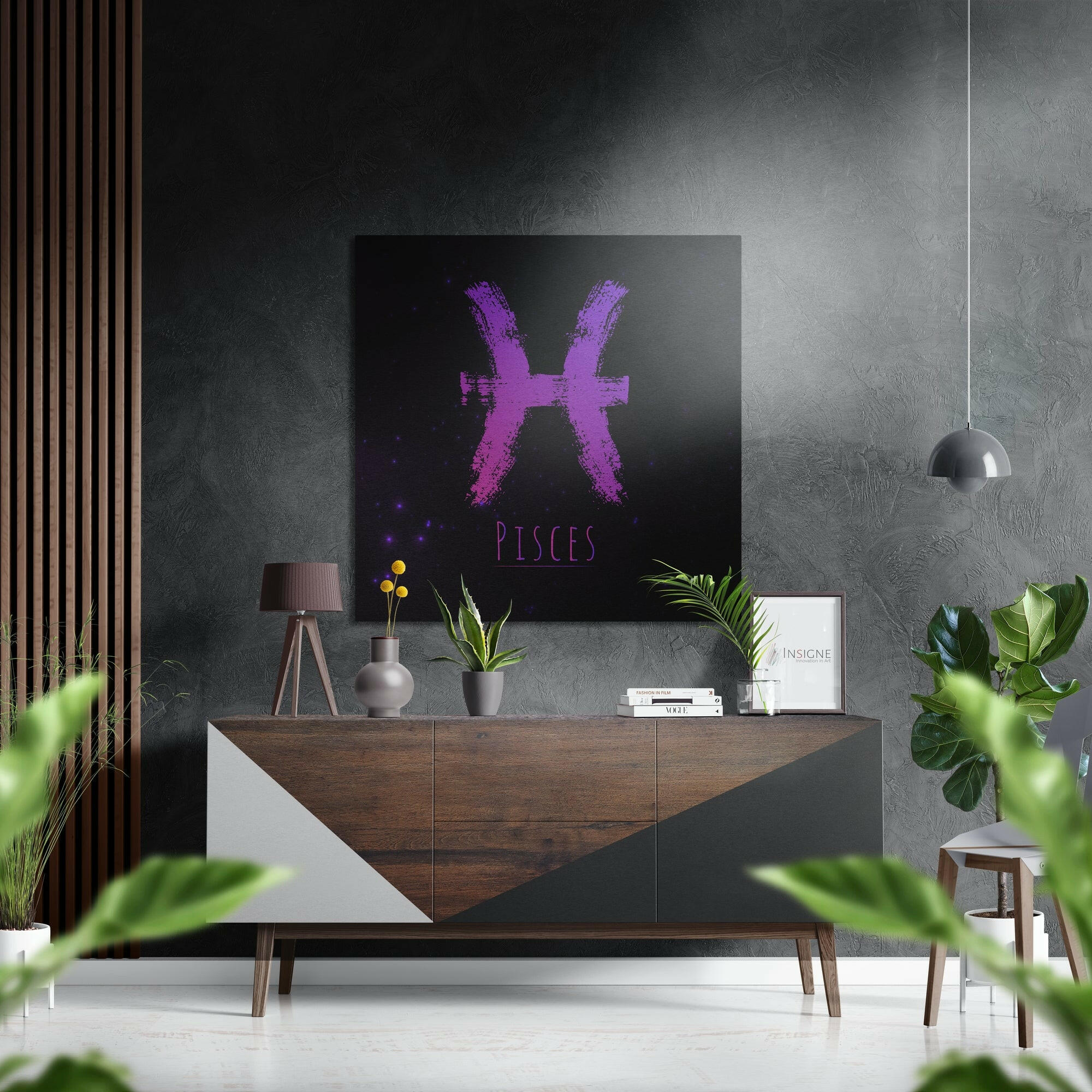 Magenta Chalk Pisces Zodiac Sign Brushed Aluminium Dibond Wall Art