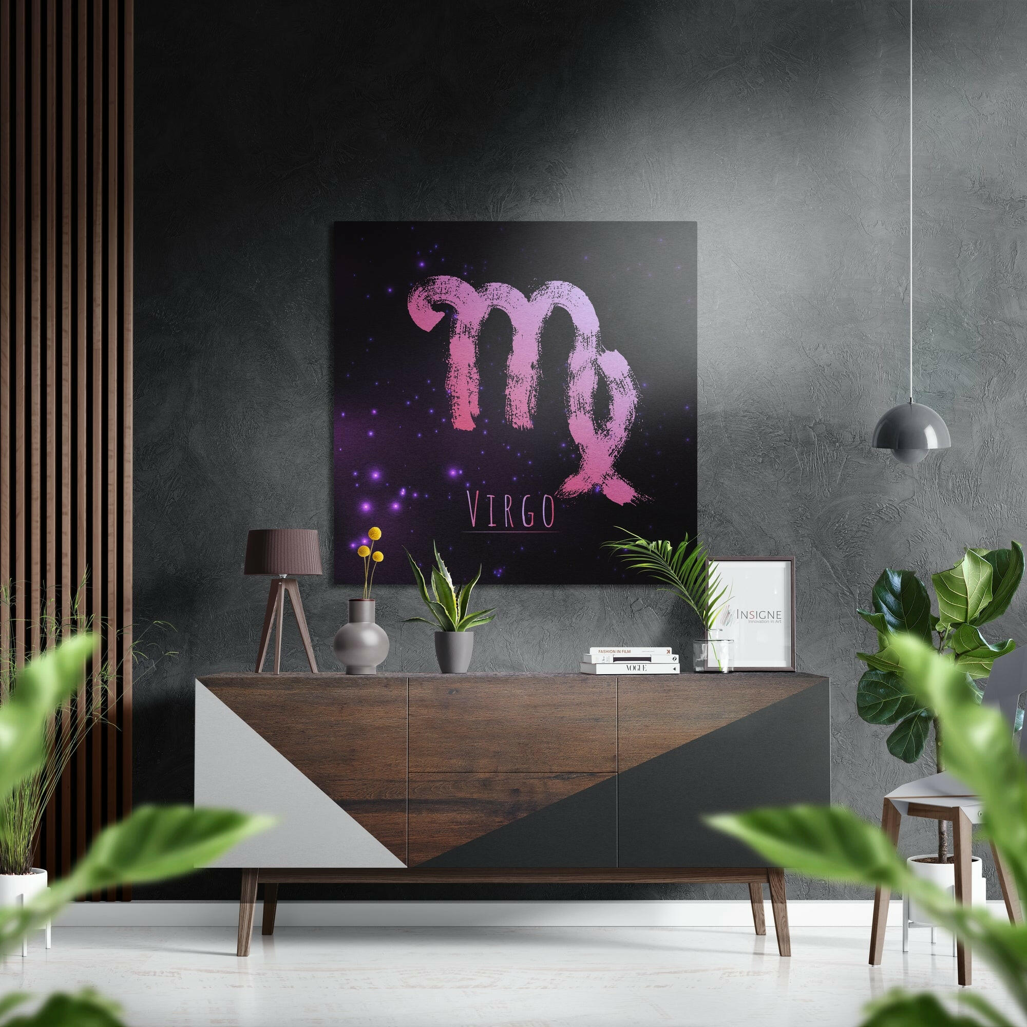 Pink Brushstroke Virgo Star Sign Brushed Aluminium Dibond Wall Art