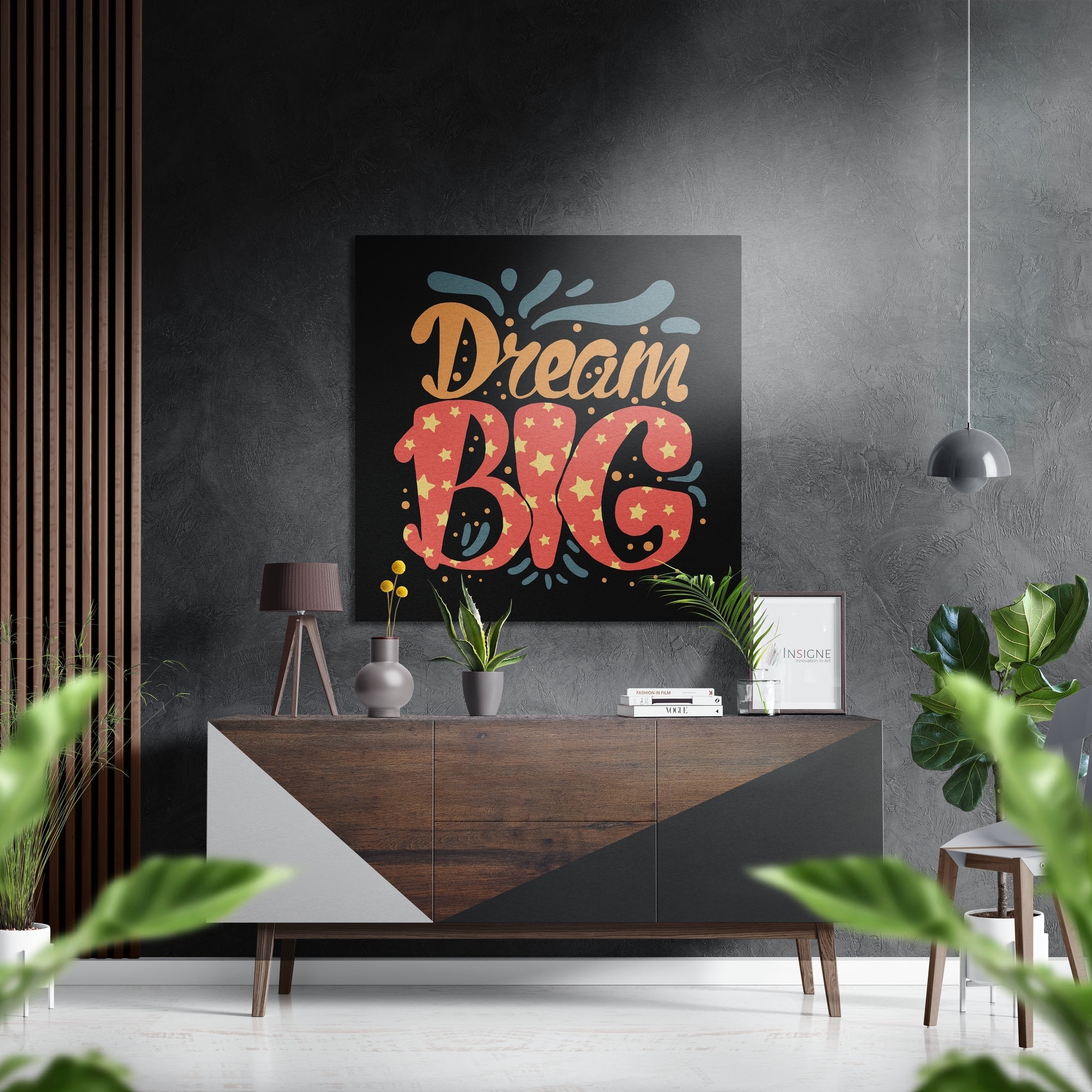 Retro Splash Lettering Dream Big Brushed Aluminum Dibond Wall Art