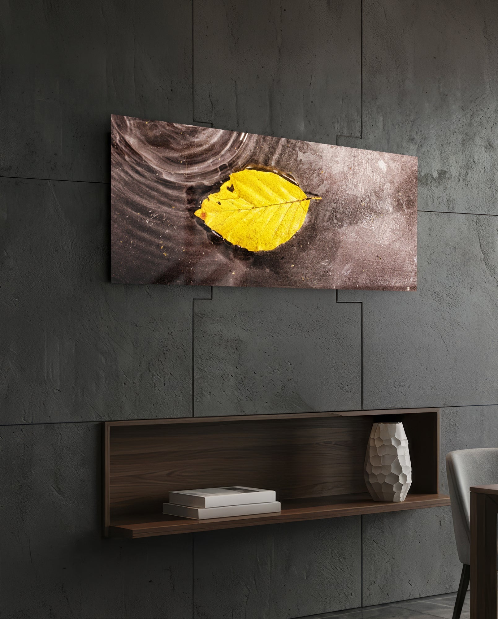 Yellow Leaf Glass Wall Art (36"x14")