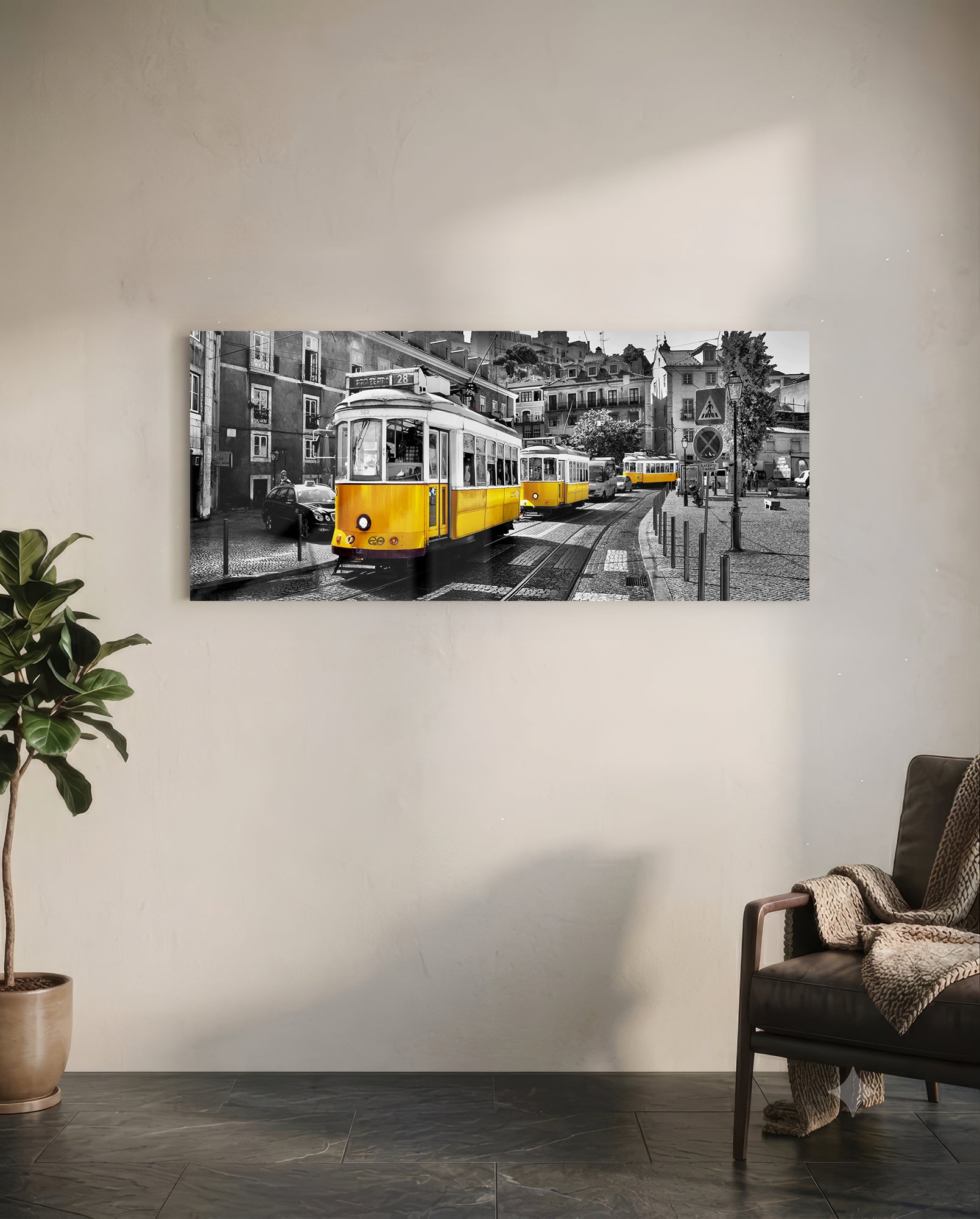 Lisbon Tram Glass Wall Art (36"x14")