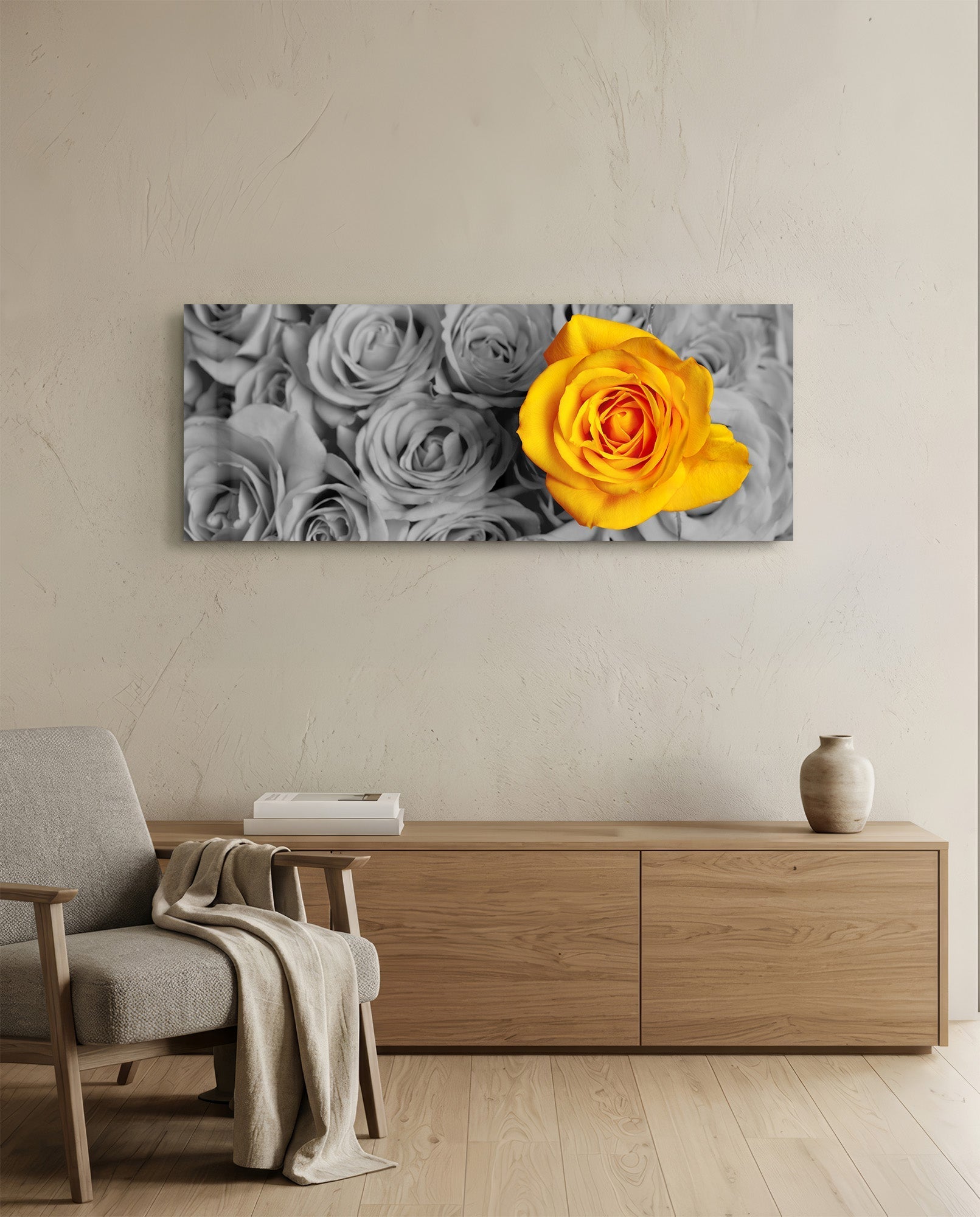 Yellow Rose Glass Wall Art (36"x14")