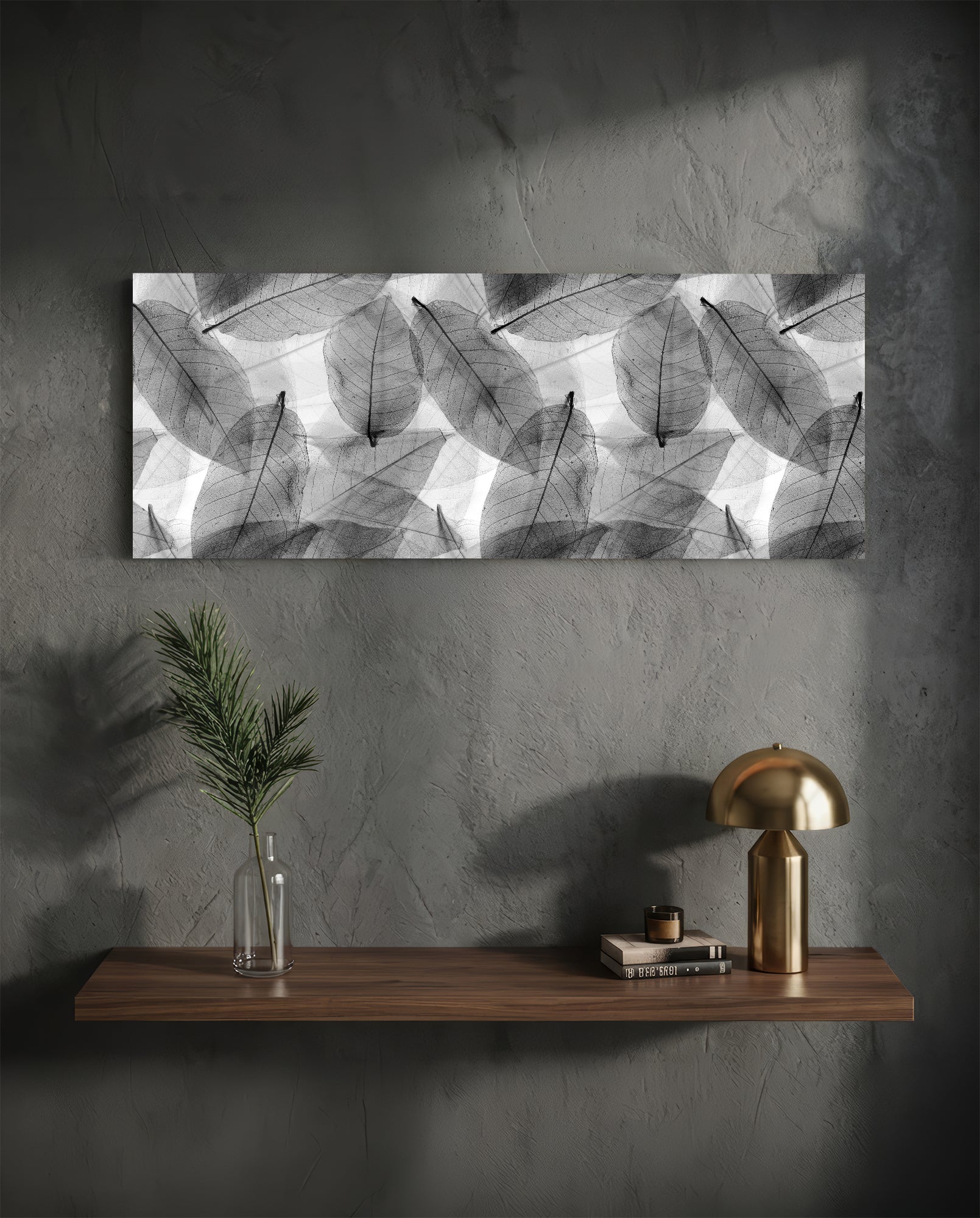 Black - White Leaves Glass Wall Art (36"x14")