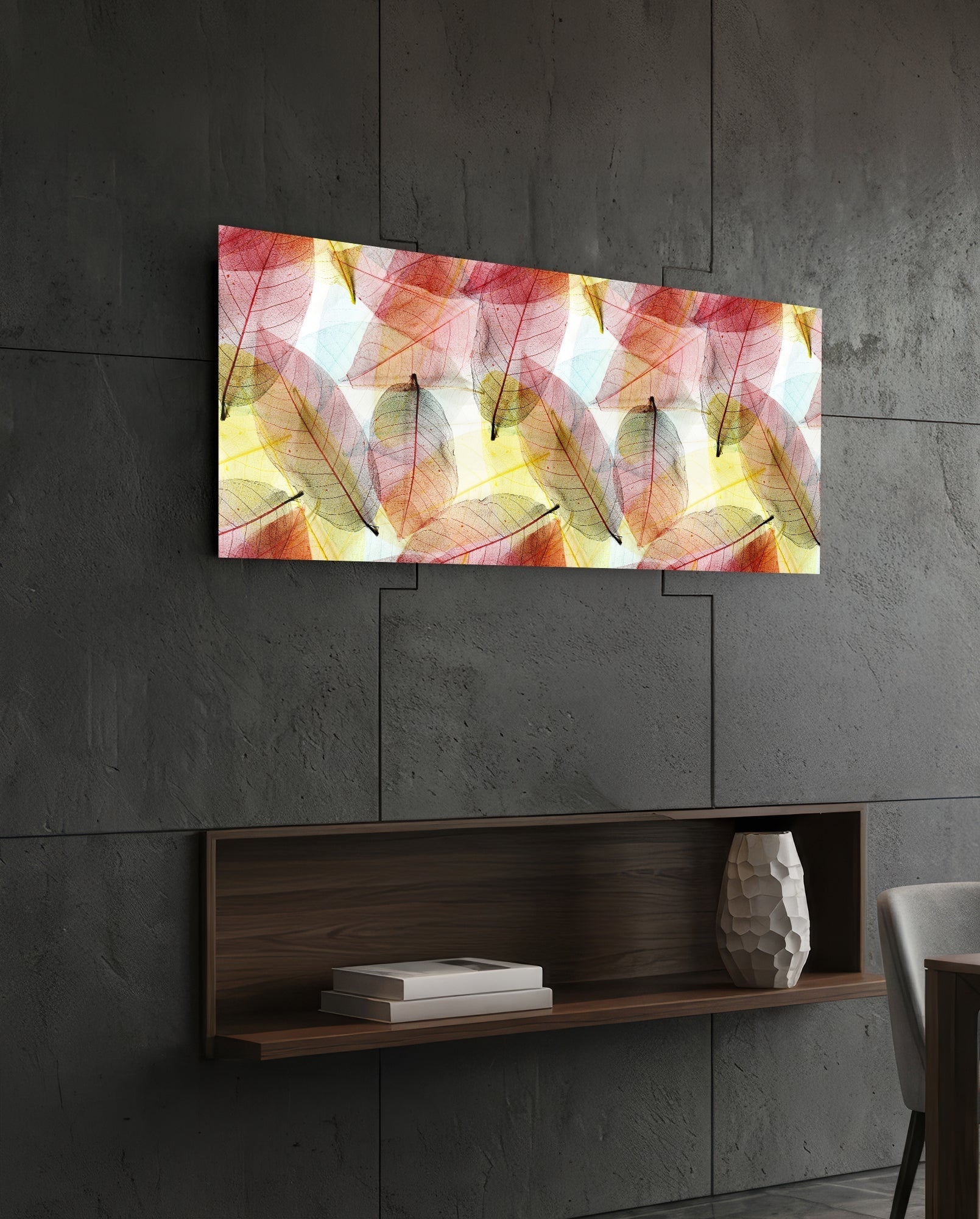 Colored Leaves Glass Wall Art (36"x14")