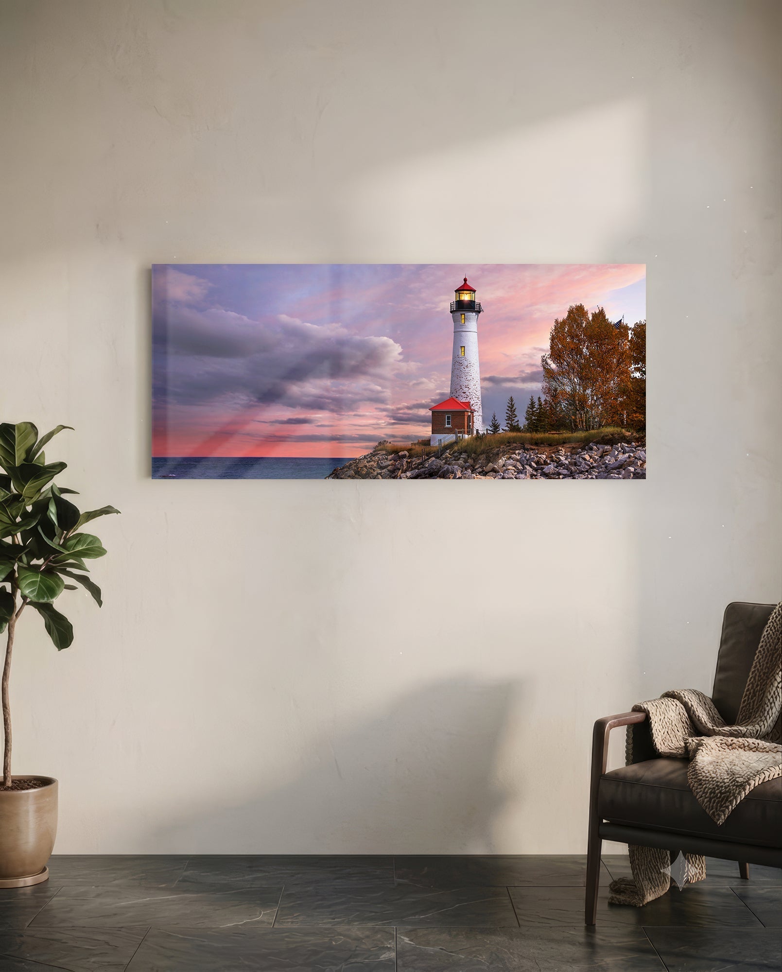 Lighthouse Glass Wall Art (36"x14")