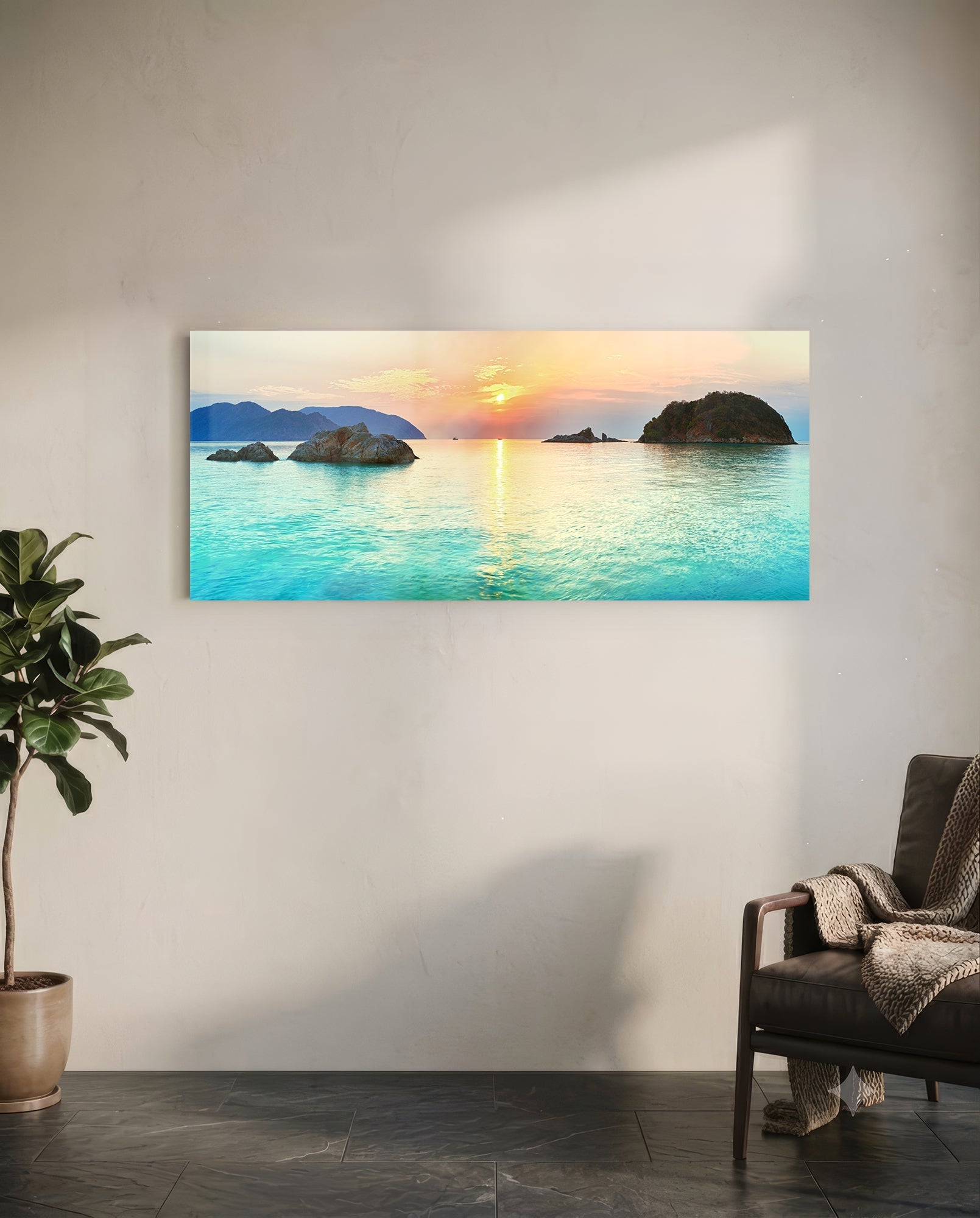 Turquoise Bay Islets Sea Glass Wall Art
