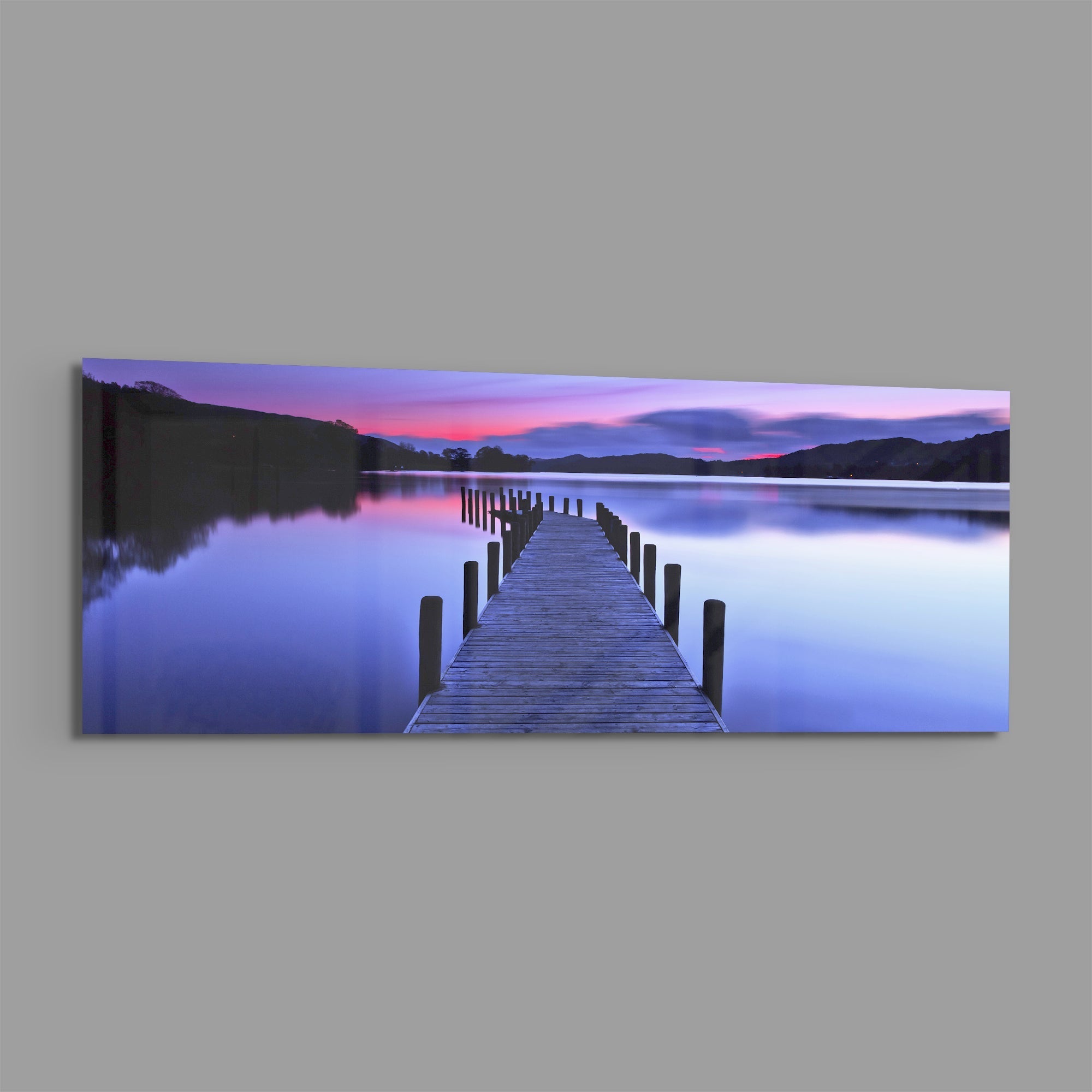 Purple Twilight Wooden Jetty Glass Wall Art