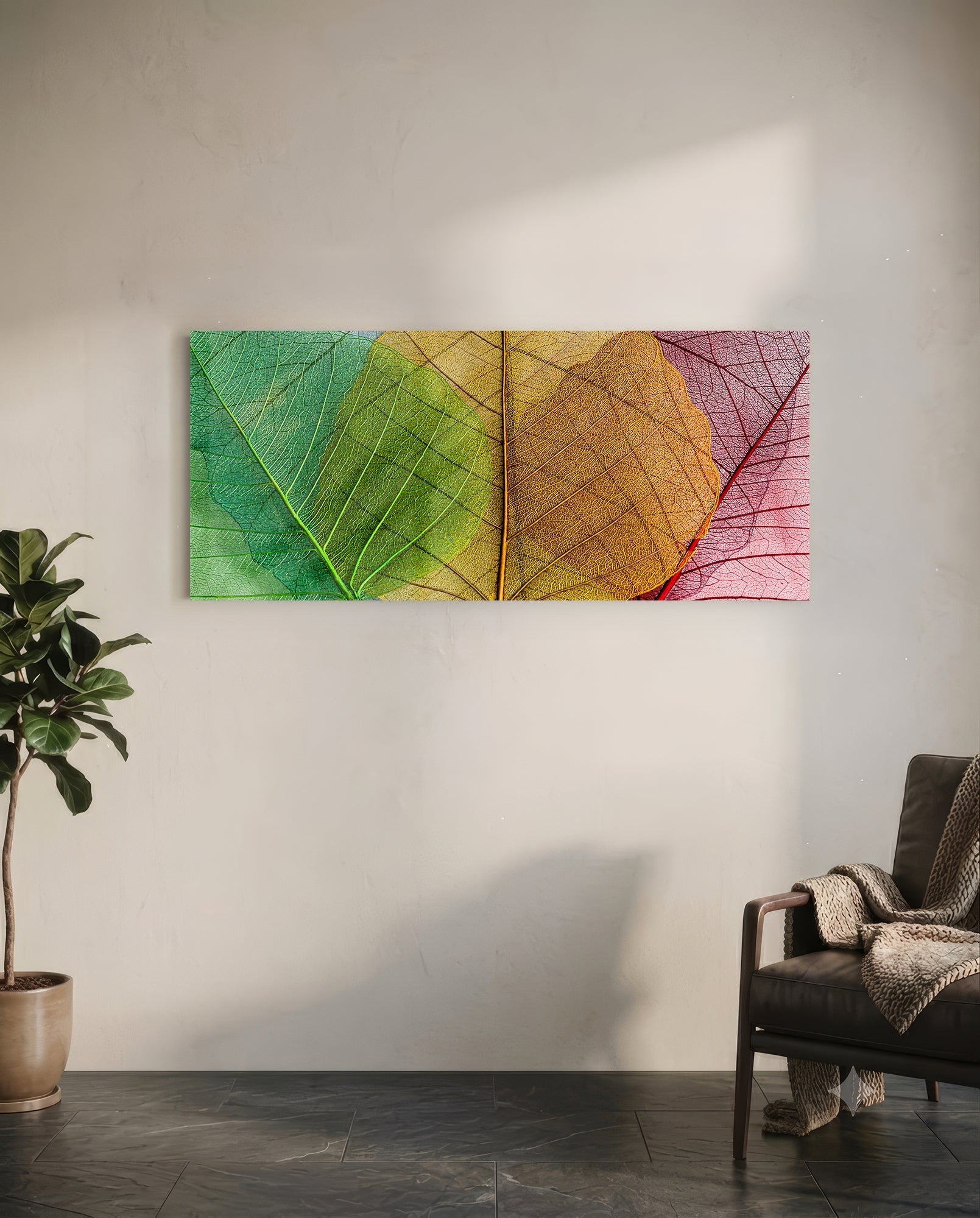 Leaves Glass Wall Art (36"x14")