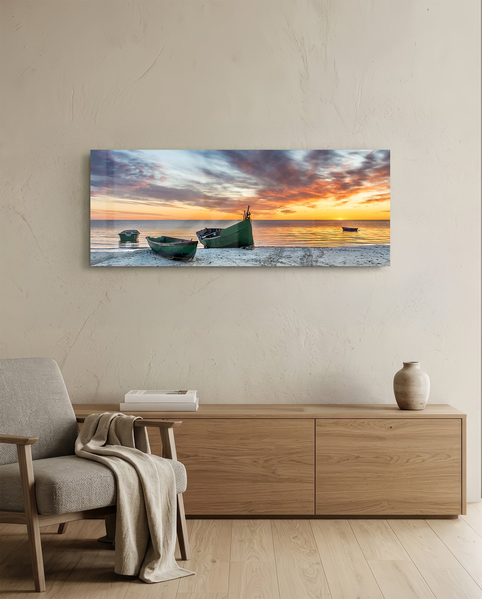 Sunset By The Sea Glass Wall Art (36"x14")
