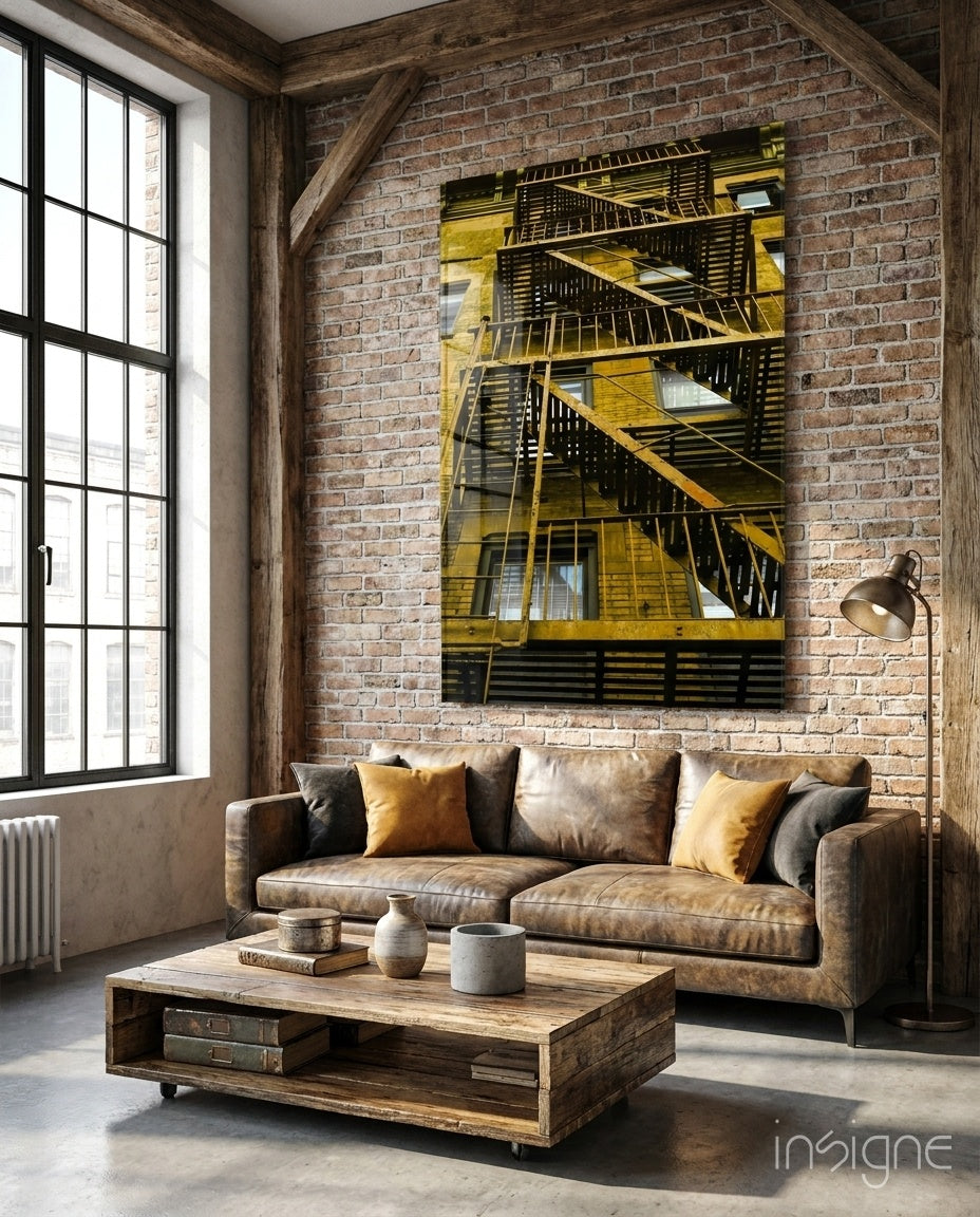 Yellow Stairs Glass Wall Art