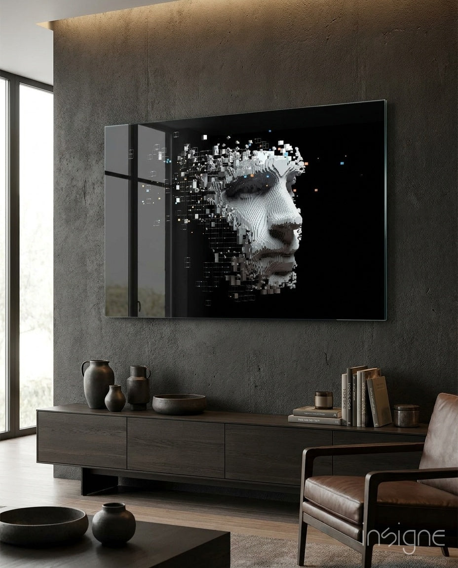 Pixel Dispersing Face Profile Glass Wall Art