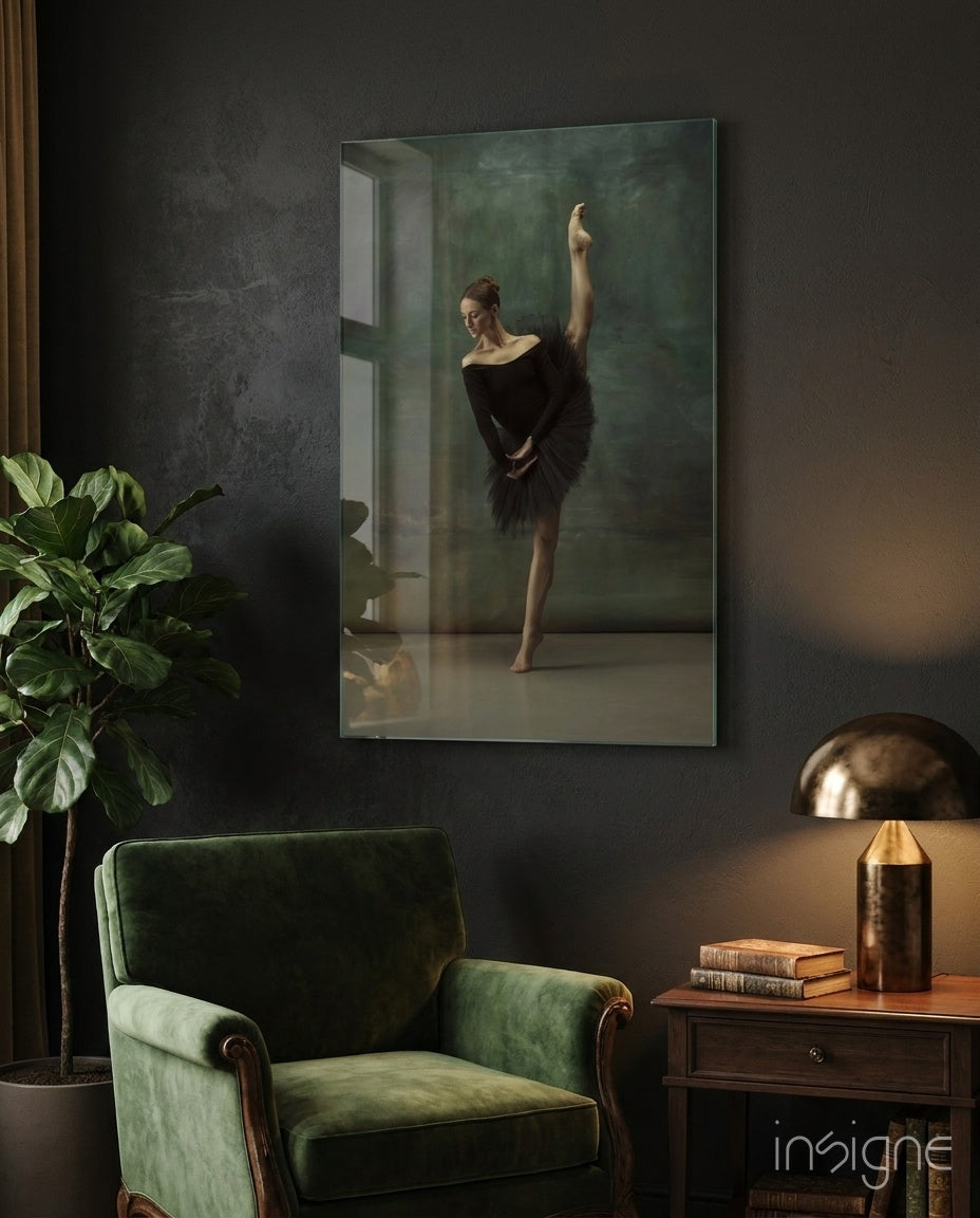 Vertical Split Black Tutu Ballerina Glass Wall Art