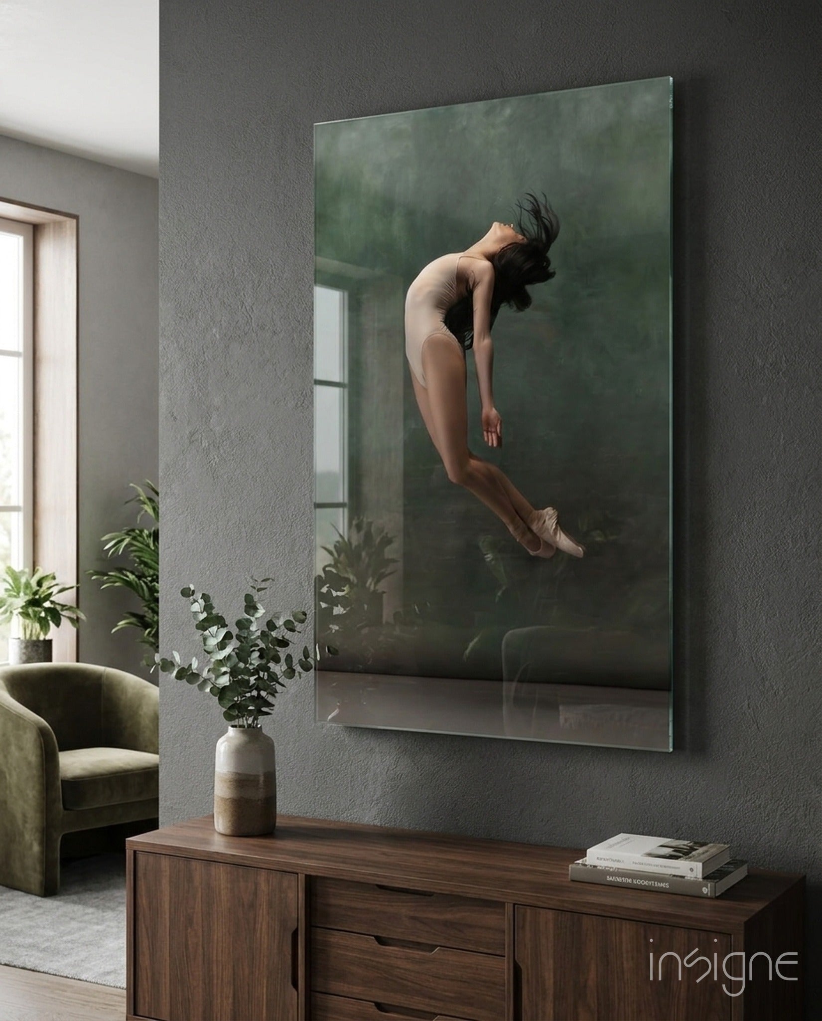 Curled Midair Leap Ballerina Glass Wall Art
