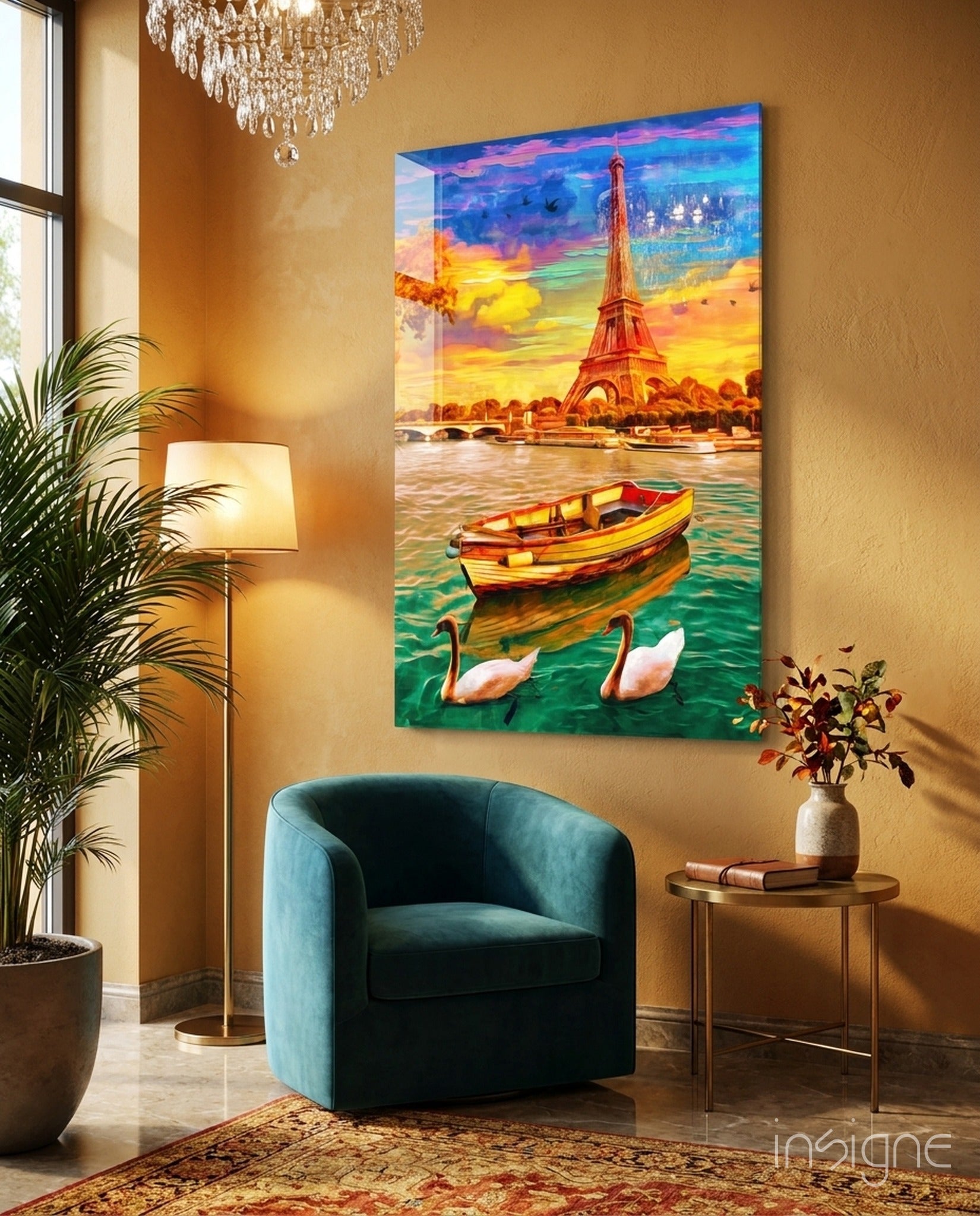 Eiffel and Boat Glass Wall Art