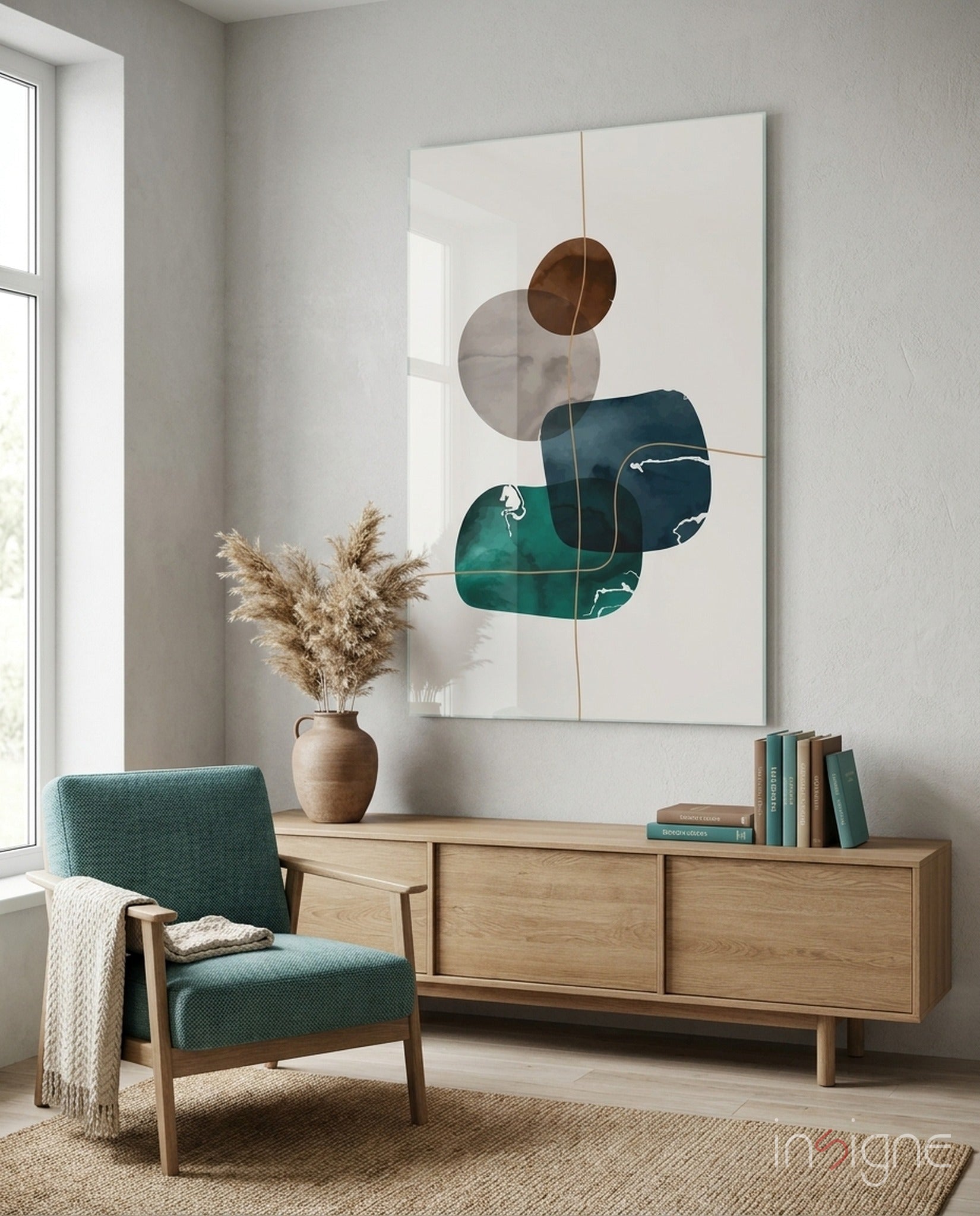 Stacked Navy Teal Ink Blobs Glass Wall Art