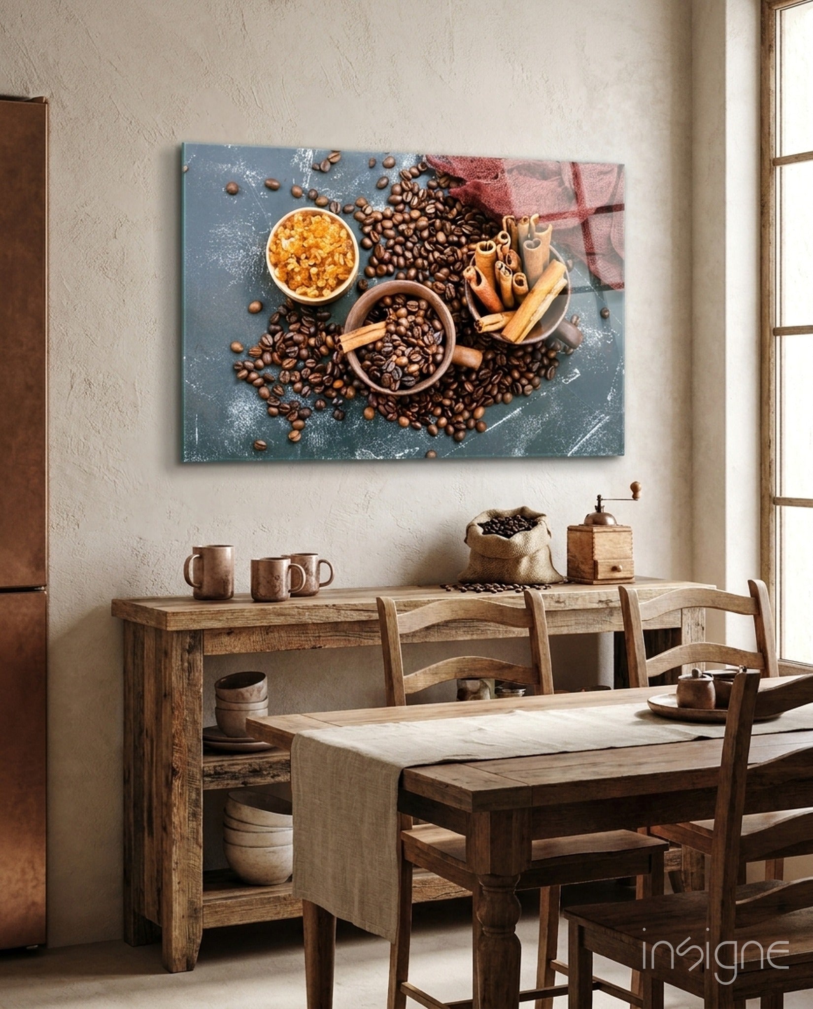 Scattered Coffee Beans And Cinnamon Glass Wall Art