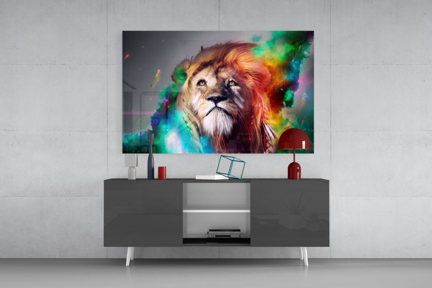 Vibrant Rainbow Lion Glass Wall Art