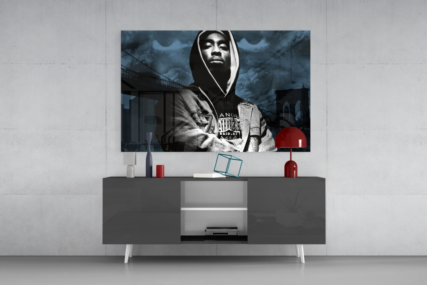 Hooded Rapper By Bridge Blue Tone Glass Wall Art
