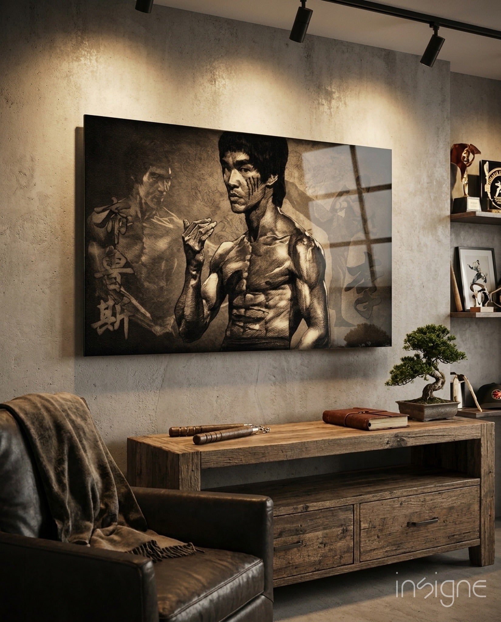 Sepia Kanji Martial Arts Master Glass Wall Art