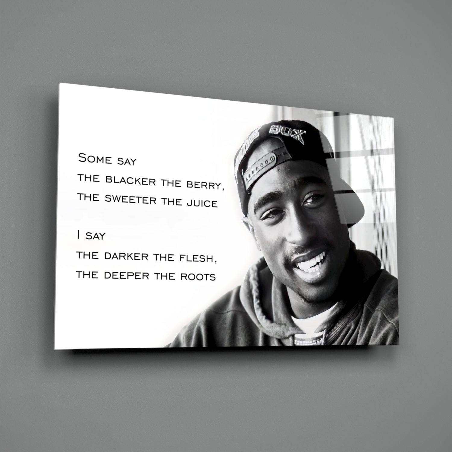 Smiling Rapper In Cap With Quote Glass Wall Art