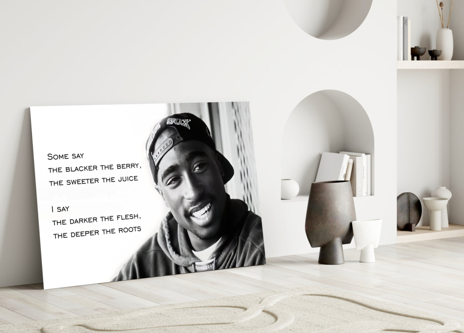 Smiling Rapper In Cap With Quote Glass Wall Art