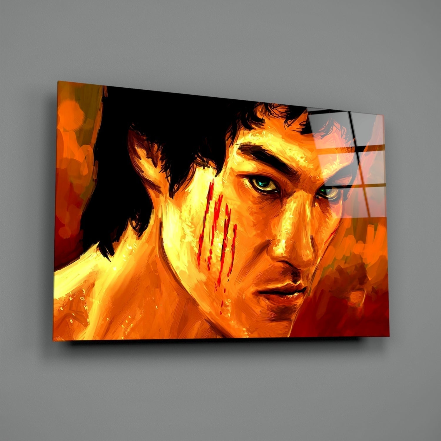 Fiery Orange Claw Scratch Fighter Glass Wall Art