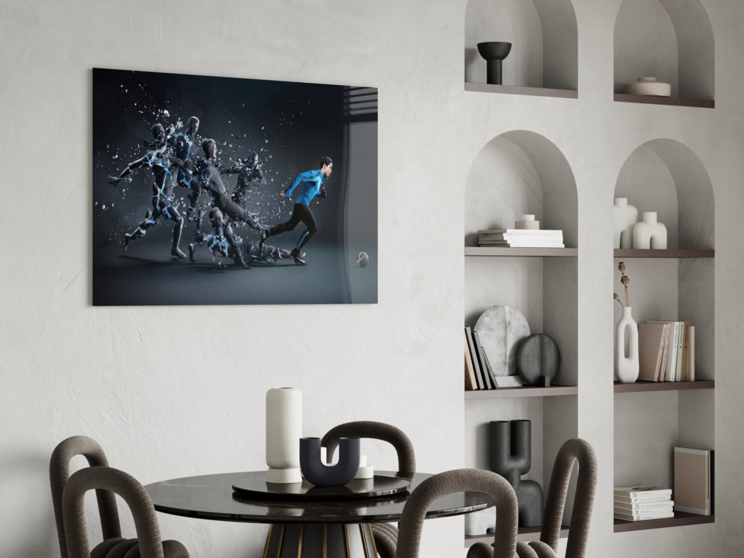 Shattering Blue Footballer Glass Wall Art
