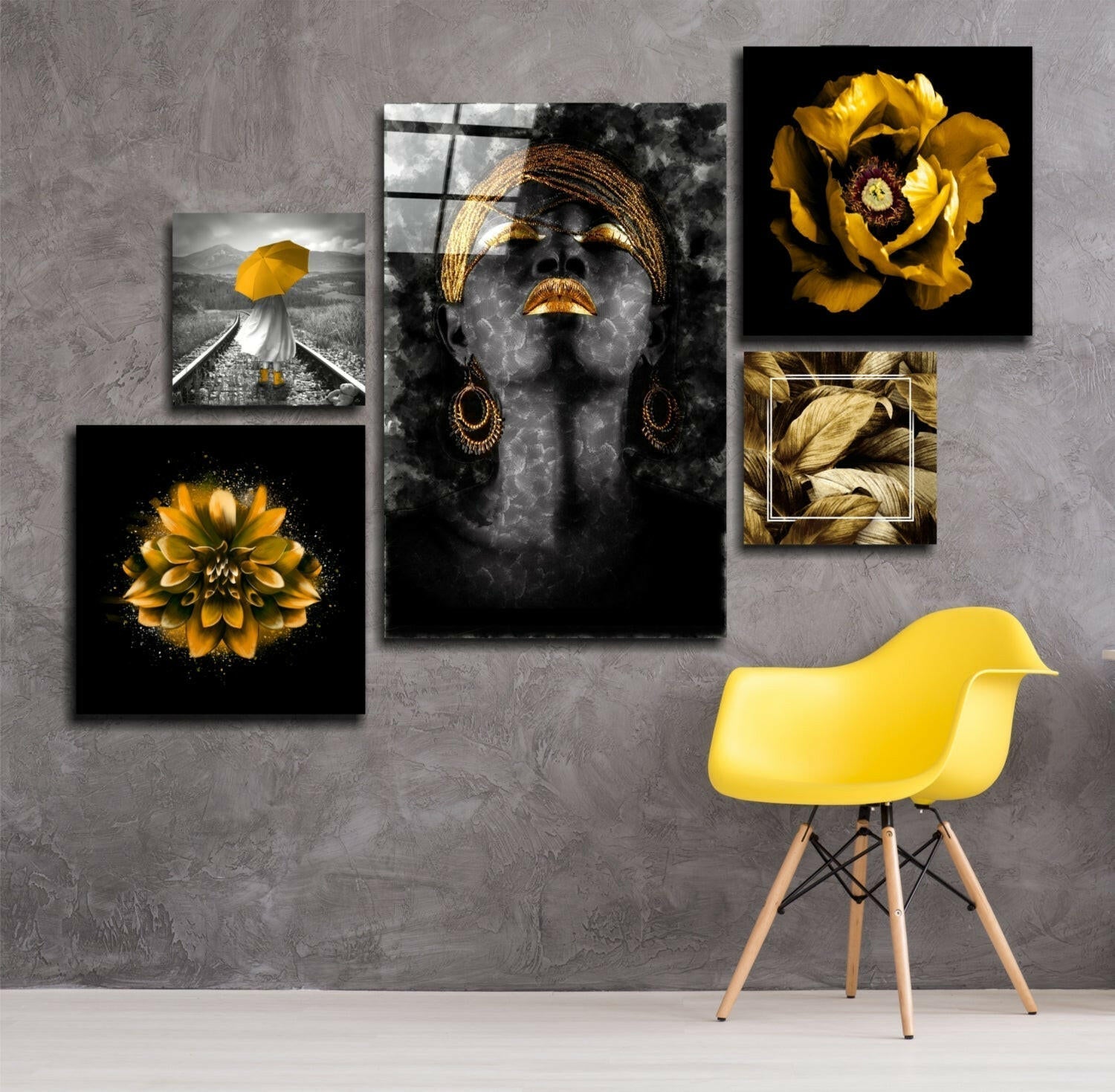 Yellow Harmony Combined Glass Wall Art