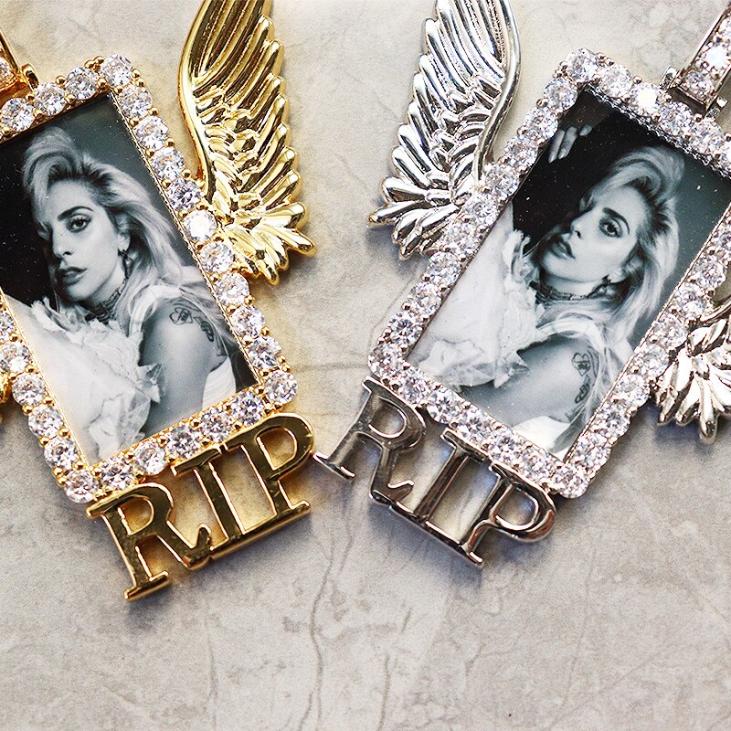Rectangle Shape Angel Wing Custom Made Photo Pendant Necklace