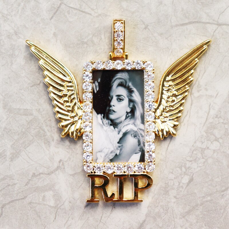 Rectangle Shape Angel Wing Custom Made Photo Pendant Necklace