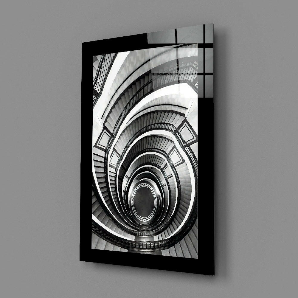 Spiral Staircase Looking Down Glass Wall Art