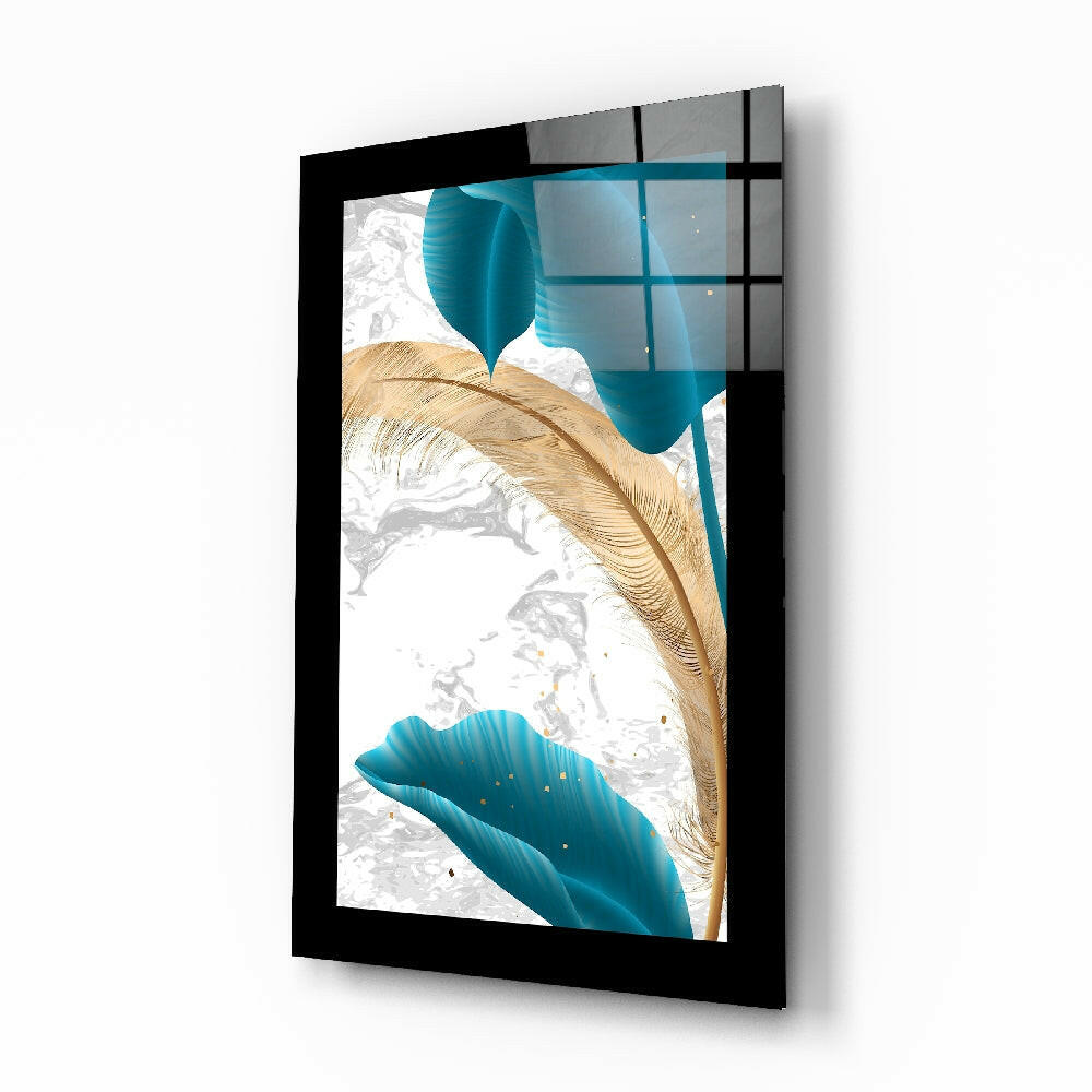 Turquoise Gold Leaf Glass Wall Art