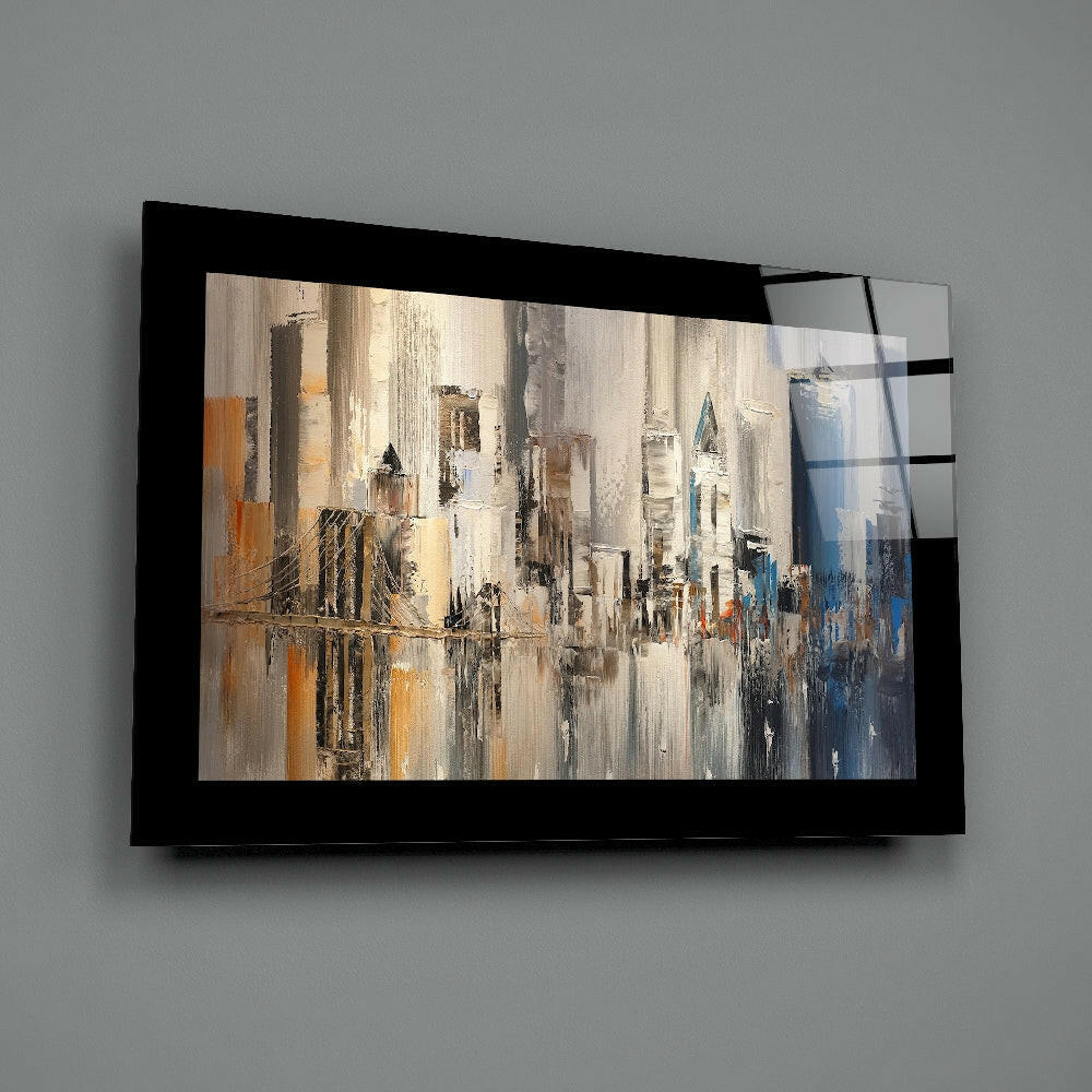 Palette Knife Abstract Skyline New York Glass Wall Art