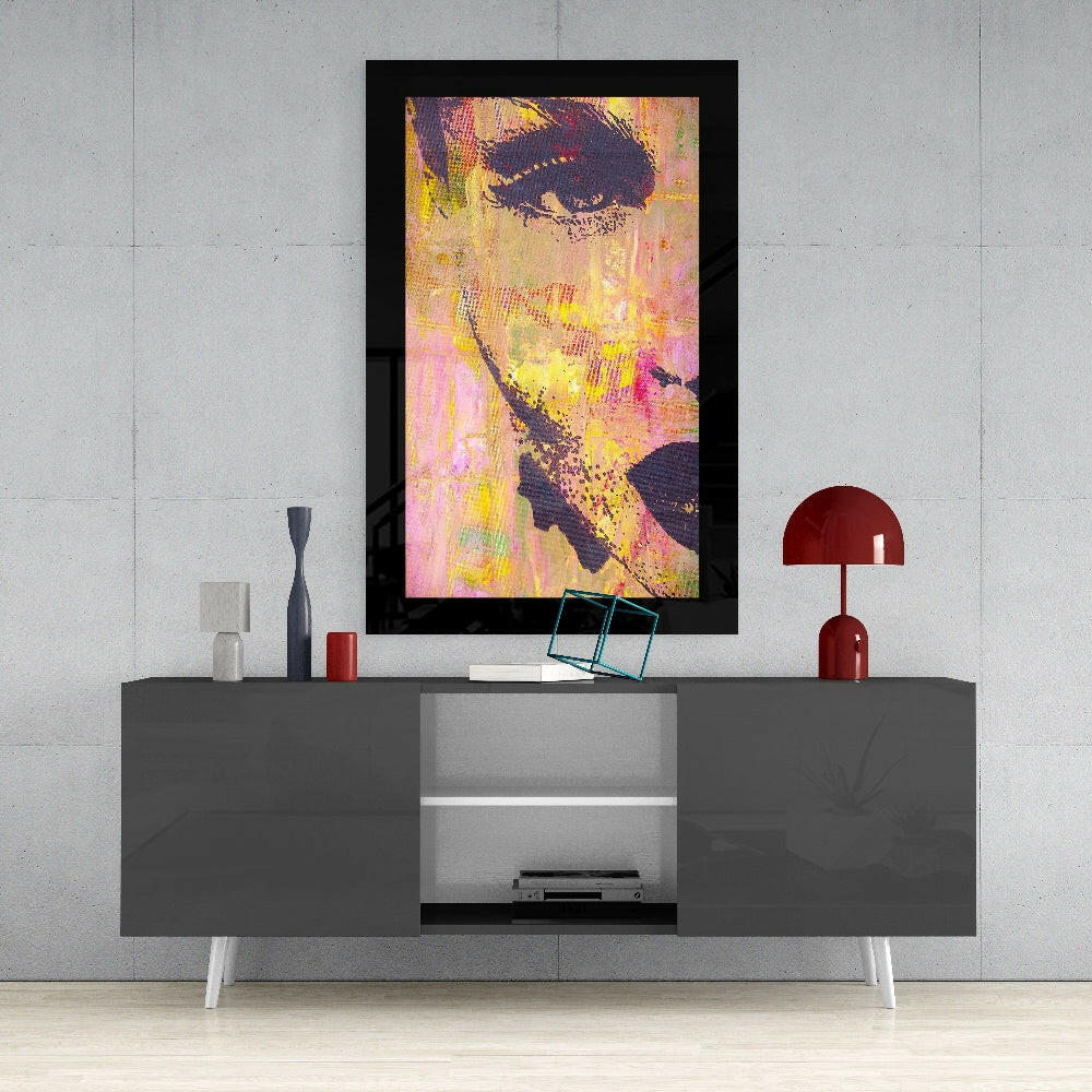 Golden Pink Abstract Woman Glass Wall Art