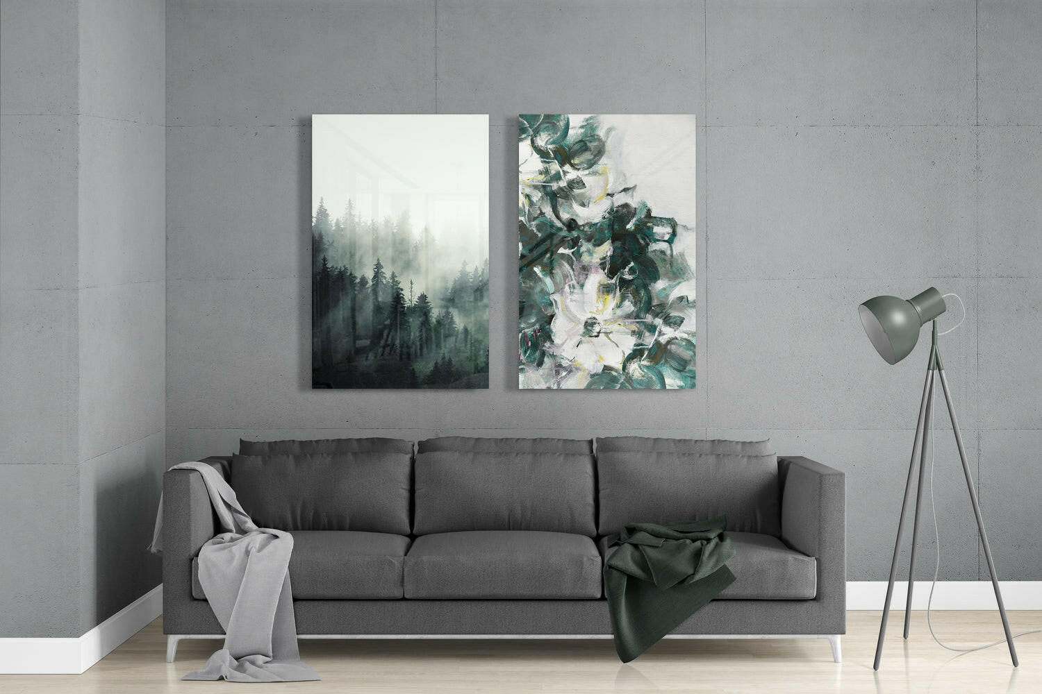 Tones of Green 2 Pieces Combine Glass Wall Art