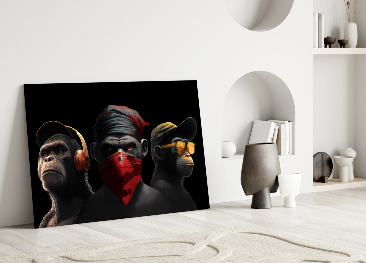 3 Wise Monkey Glass Wall Art || Designer Collection