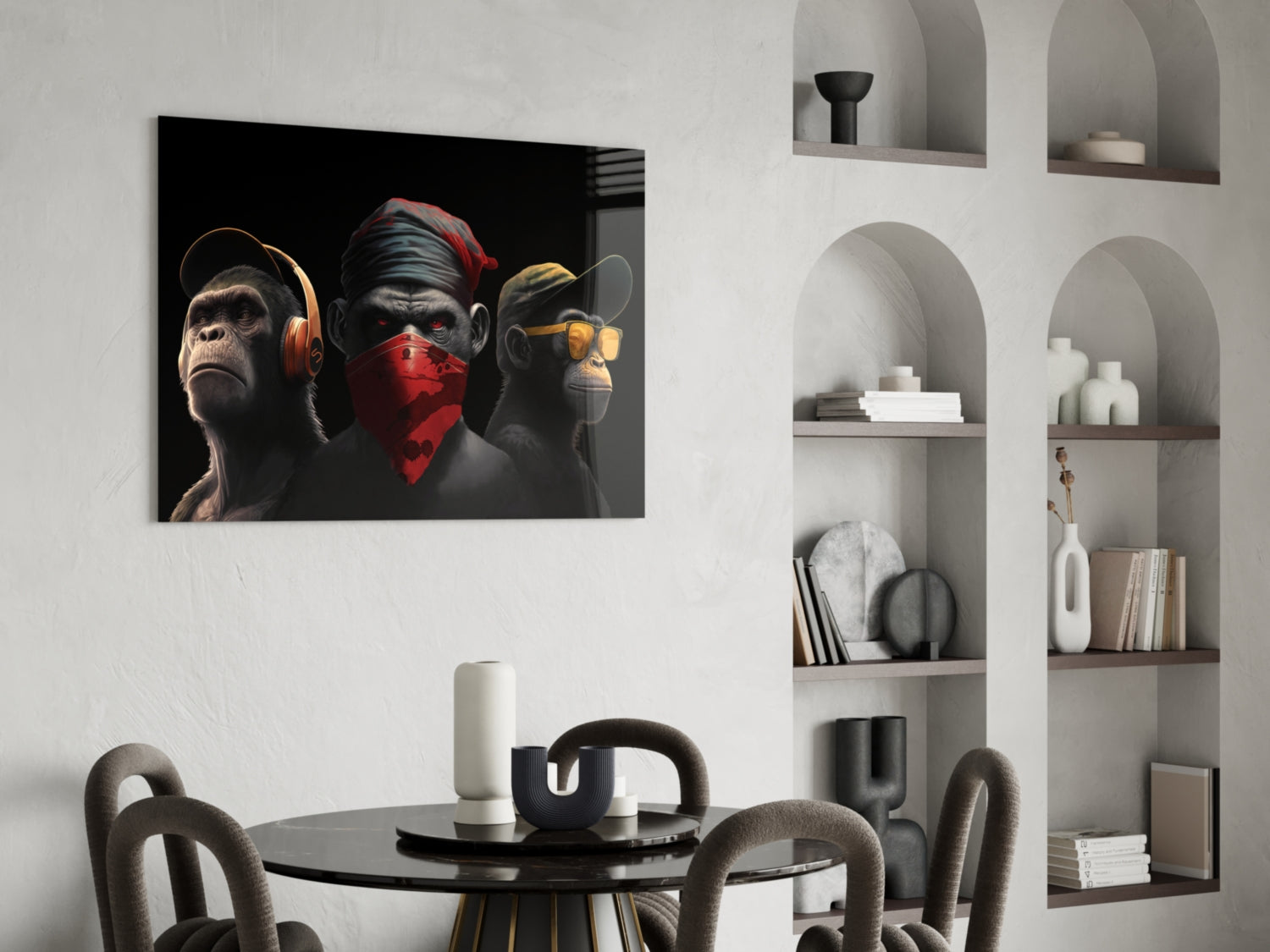 3 Wise Monkey Glass Wall Art || Designer Collection
